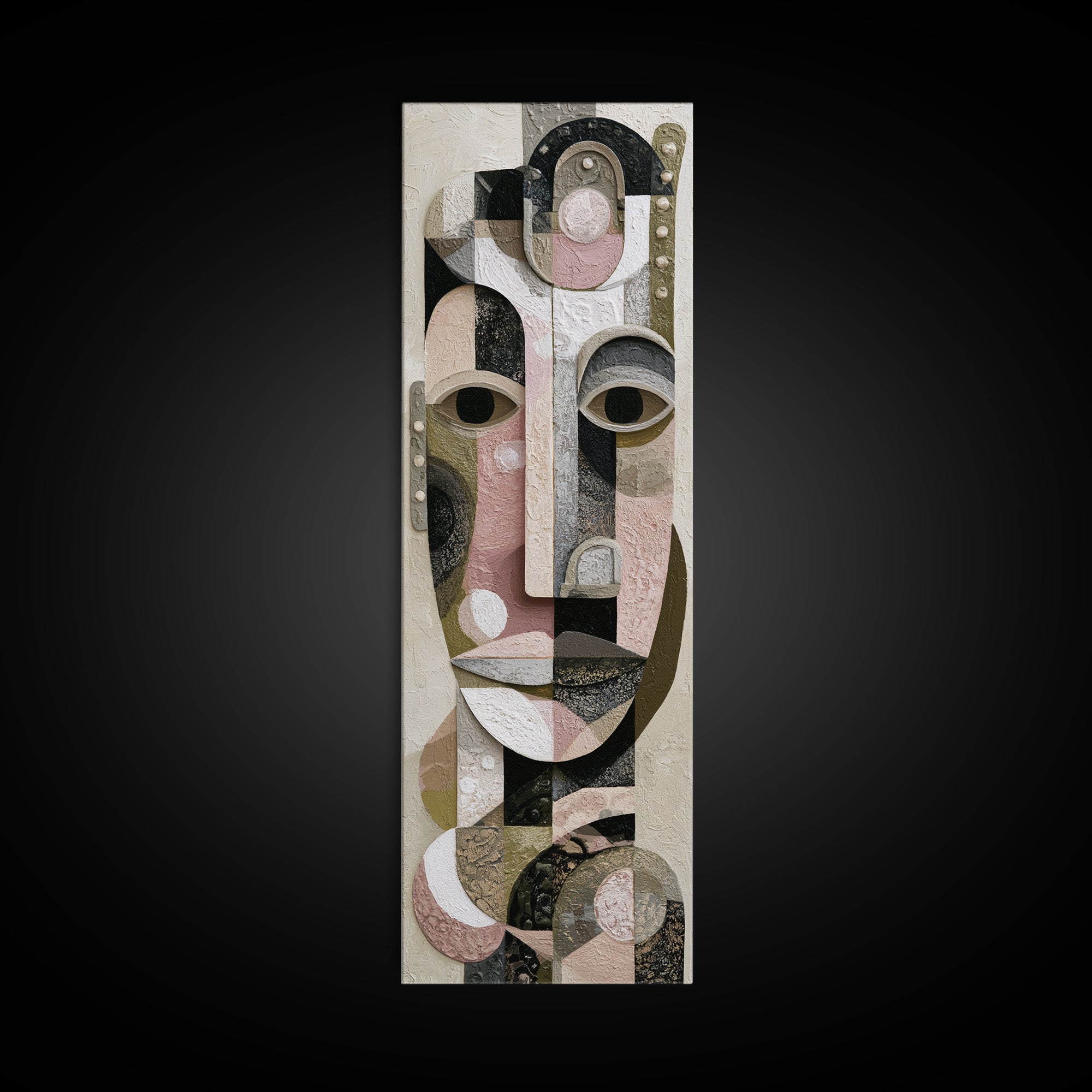 Abstract Mask with Playful Textures Framed Canvas Print, Eclectic Art, Boho, Living Room Decor, Abstract Art, Eclectic, ECL-1x3-8
