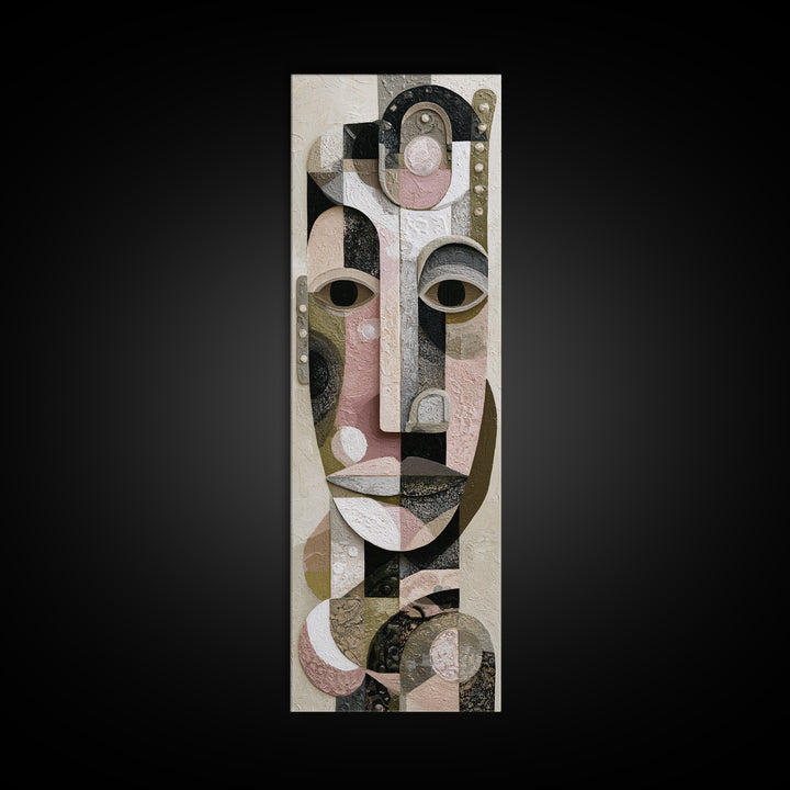 Abstract Mask with Playful Textures Framed Canvas Print, Eclectic Art, Boho, Living Room Decor, Abstract Art, Eclectic, ECL-1x3-8