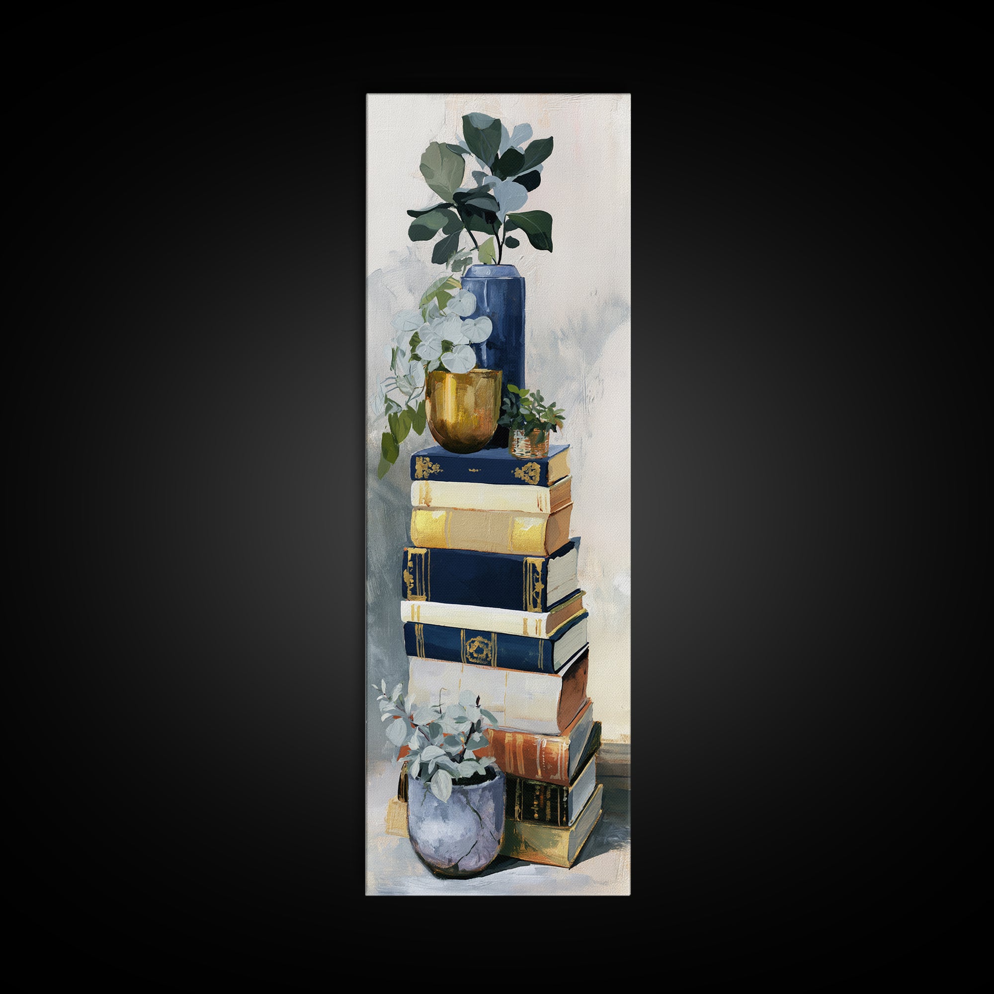 Colorful Book and Plant Still Life Framed Canvas Print, Eclectic Art, Art Print, Living Room Decor, Fine Art, Eclectic, ECL-1x3-83