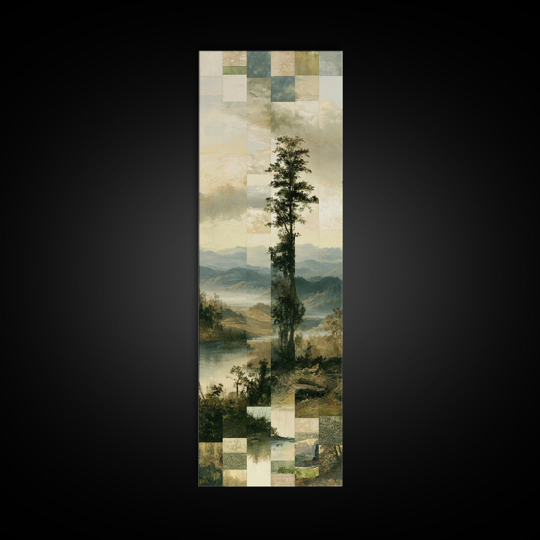 Bohemian Patchwork Landscape Framed Canvas Print, Eclectic Art, Statement Artwork, Living Room Decor, Oil Painting, Eclectic, ECL-1x3-84