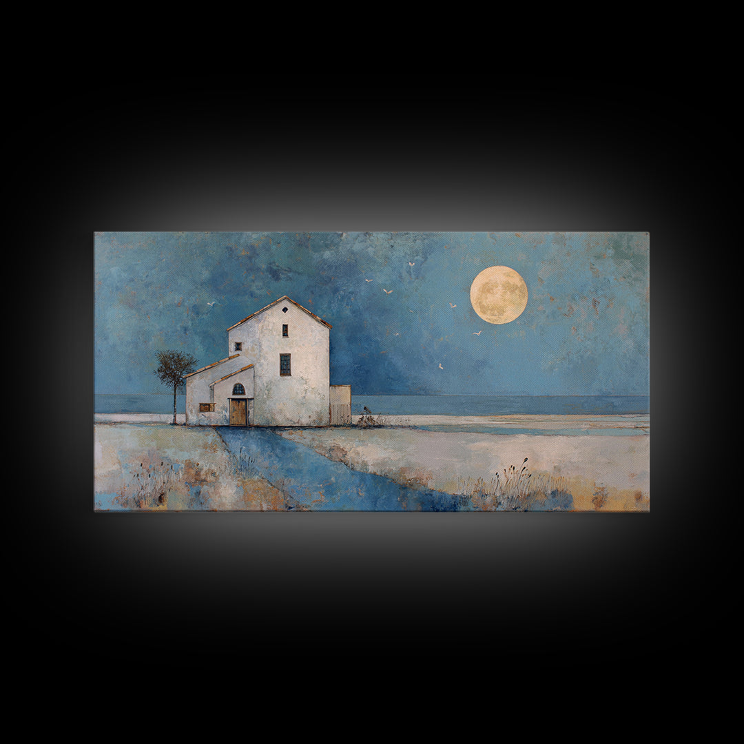 Folk Art House Framed Canvas Print, Eclectic Art, Boho, Living Room Decor, Fine Art, Eclectic, Unique Wall Art, Boho Decor, ECL-2x1-3