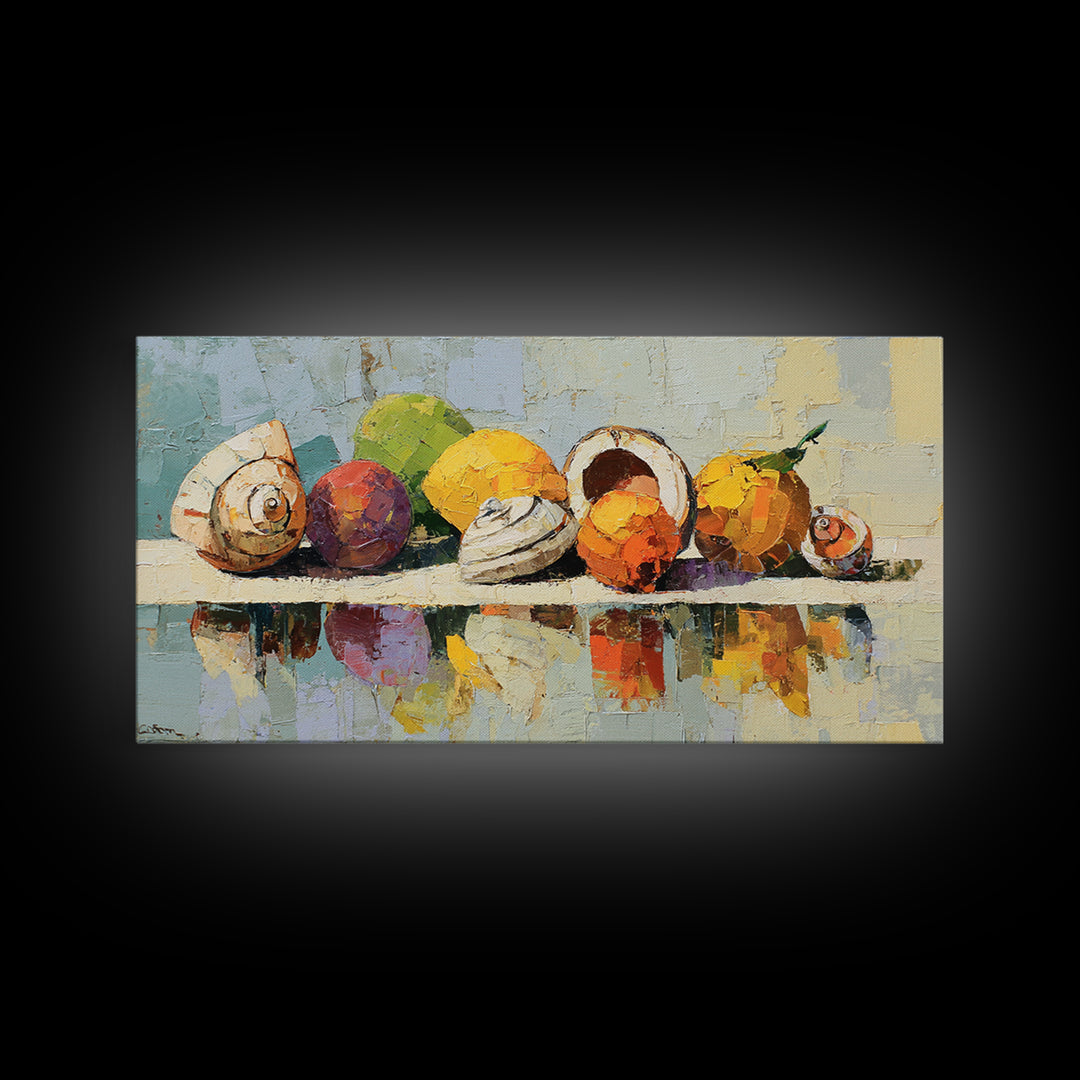 Unexpected Lobster and Lemons Still Life Framed Canvas Print, Eclectic Art, Living Room Decor, Watercolor Art, Eclectic, ECL-2x1-38