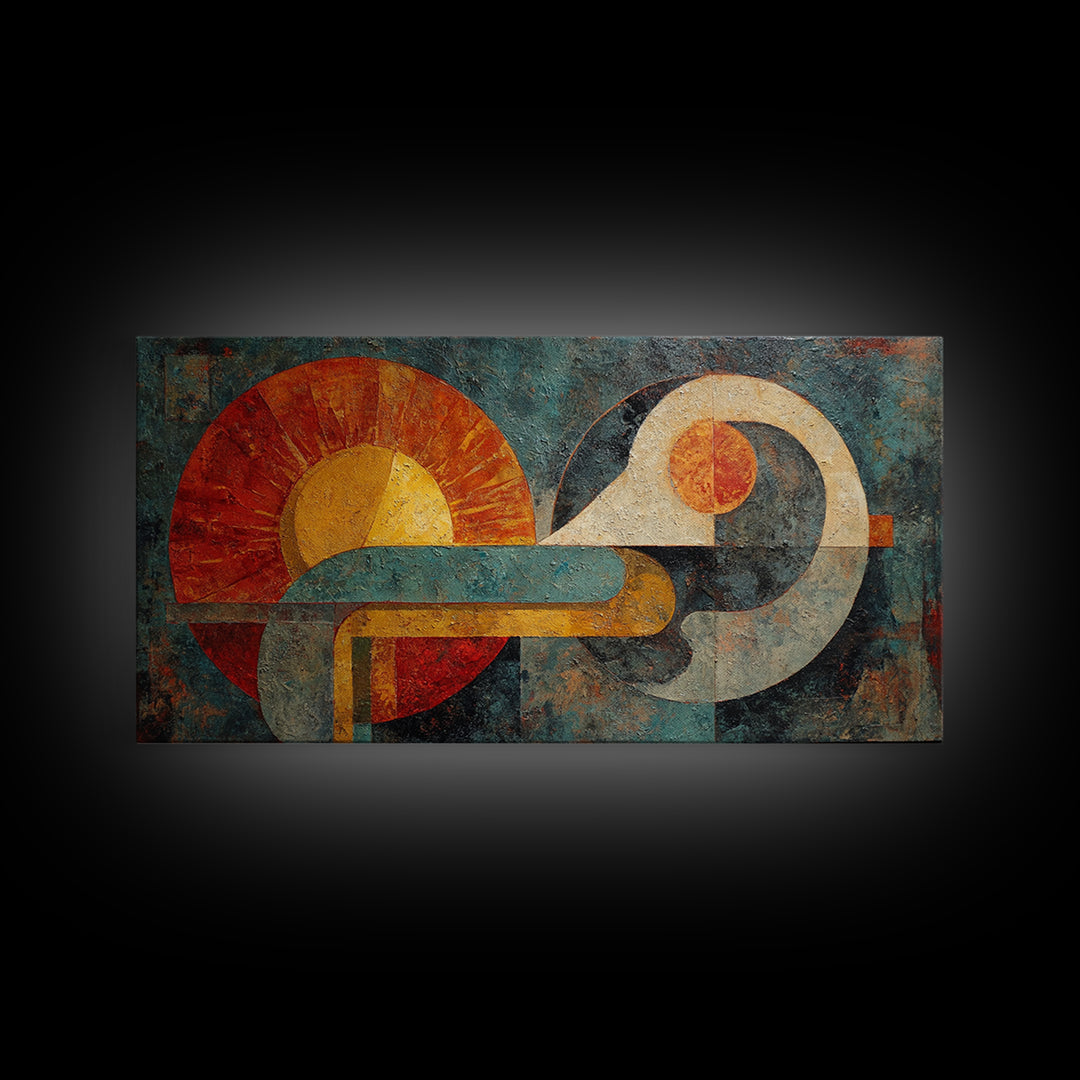 Geometric Sun and Hand Motif Framed Canvas Print, Eclectic Art, Unique Wall Art, Living Room Decor, Abstract Art, Eclectic, ECL-2x1-59