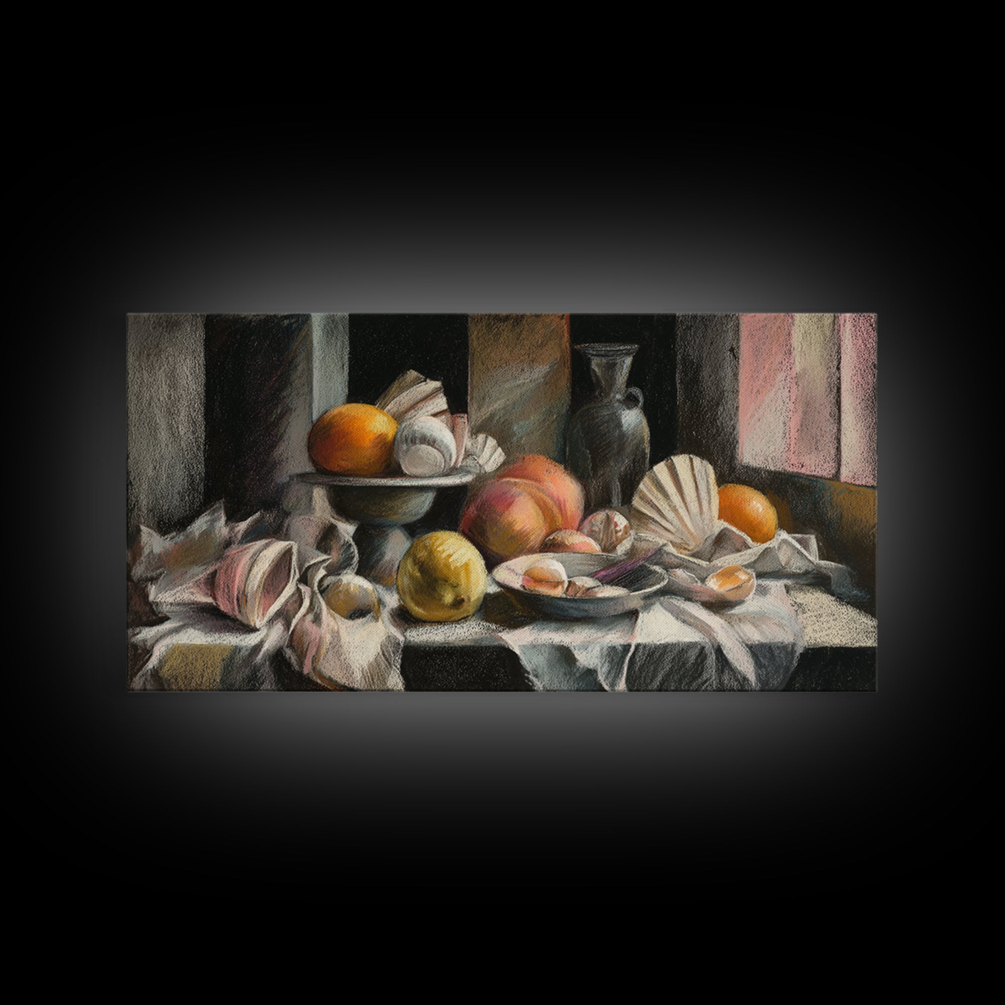 Unexpected Lobster and Lemons Still Life Framed Canvas Print, Eclectic Art, Large Wall Art, Living Room Decor, Eclectic, ECL-2x1-86
