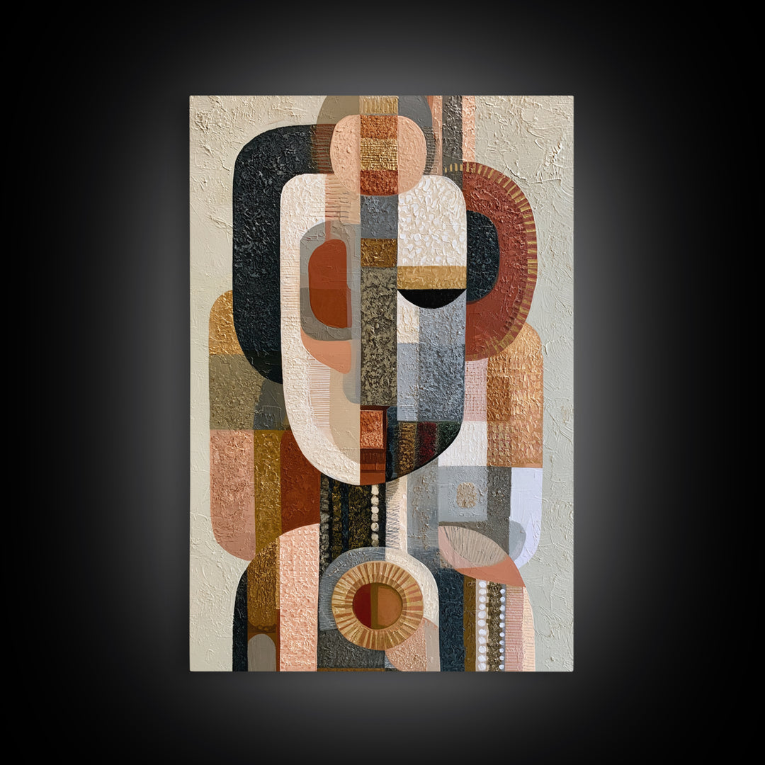 Abstract Mask with Playful Textures Framed Canvas Print, Eclectic Art, Boho Wall Art, Living Room Decor, Abstract Art, Eclectic, ECL-2x3-100