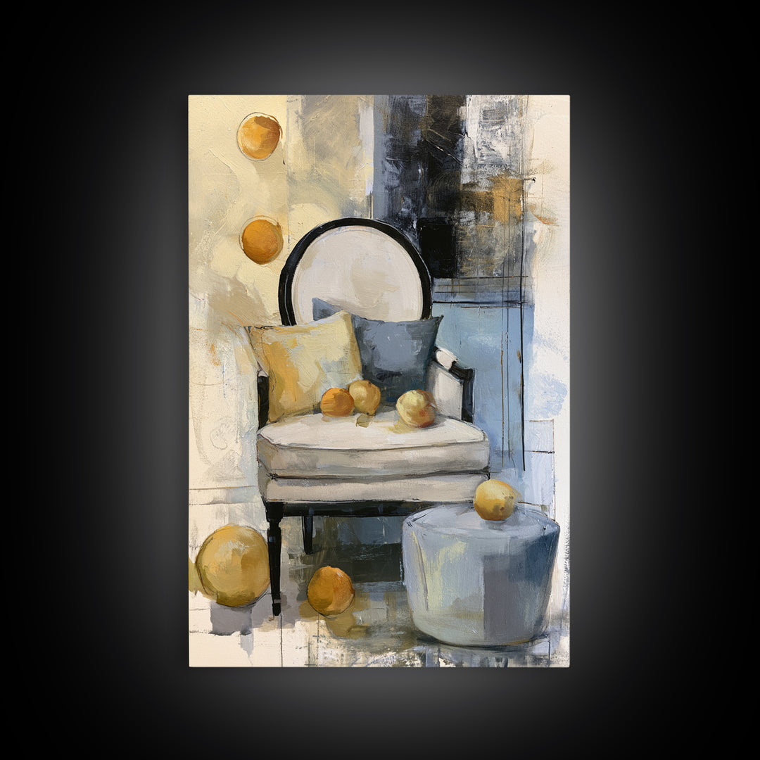Whimsical Chair Still Life Framed Canvas Print, Eclectic Art, Original Painting, Living Room Decor, Fine Art, Eclectic, ECL-2x3-22