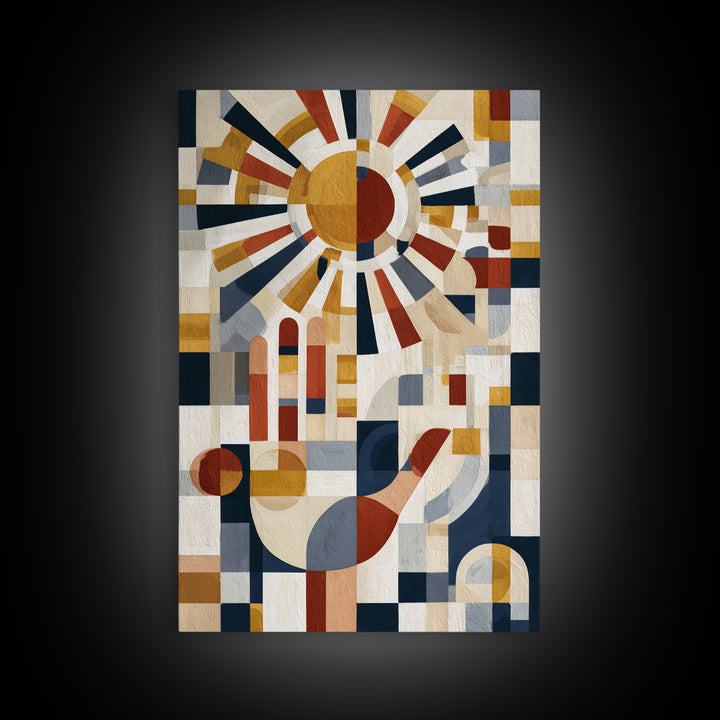 Geometric Sun and Hand Motif Canvas Print, Eclectic Art, Unique Wall Art, Living Room Decor, Abstract Art, Eclectic, Home Decor, ECL-2x3-23