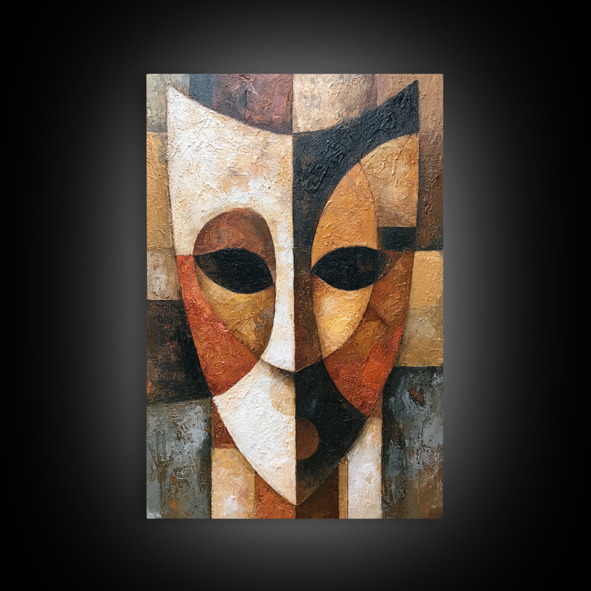 Abstract Mask with Playful Textures Framed Canvas Print, Eclectic Art, Minimalist Decor, Living Room Decor, Fine Art, Eclectic, ECL-2x3-28