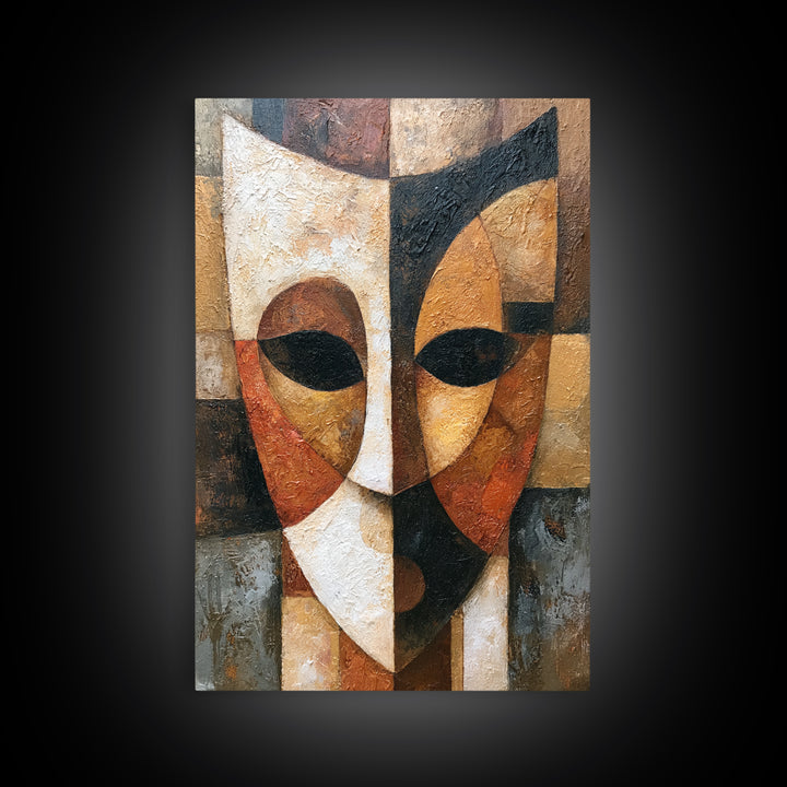 Abstract Mask with Playful Textures Framed Canvas Print, Eclectic Art, Minimalist Decor, Living Room Decor, Fine Art, Eclectic, ECL-2x3-28