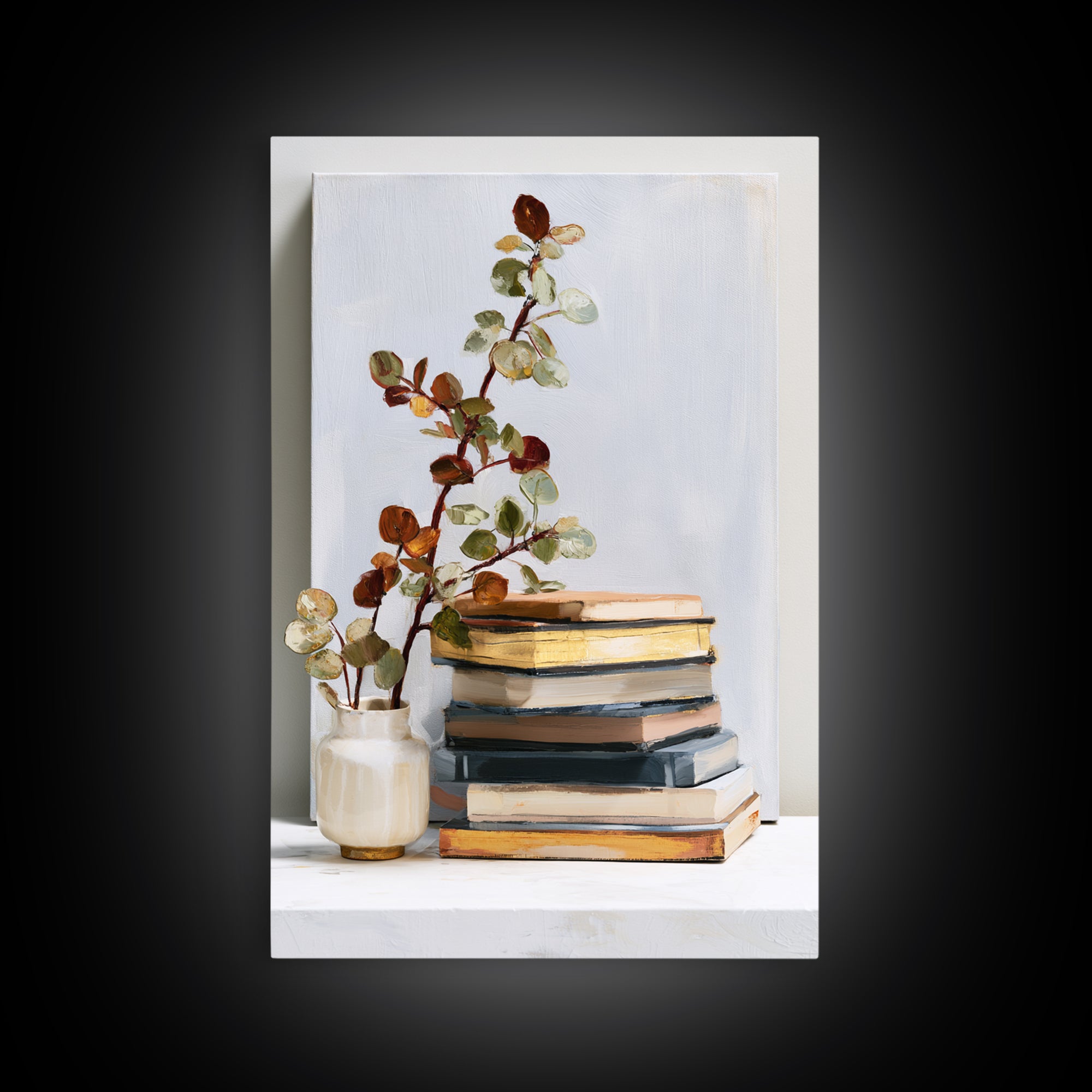 Colorful Book and Plant Still Life Canvas Print, Eclectic Art, Living Room Decor, Fine Art, Eclectic, Textured Painting, ECL-2x3-31