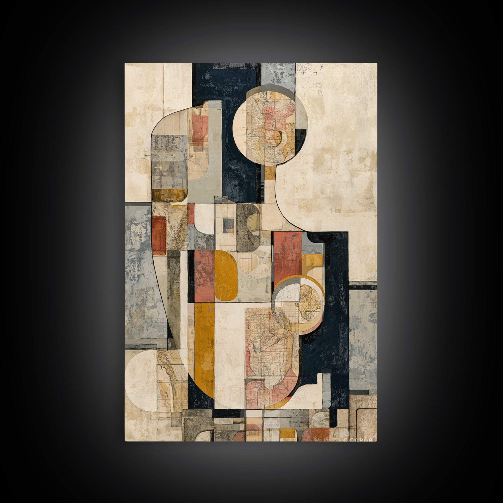Abstract Shapes Layered Framed Canvas Print, Eclectic Art, Digital Prints, Living Room Decor, Abstract Art, Eclectic, ECL-2x3-36