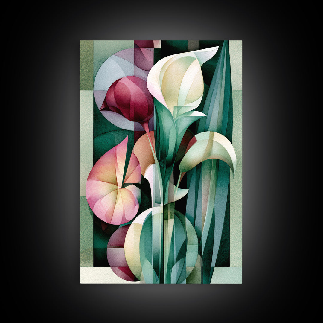 Retro Futurist Vase of Flowers Framed Canvas Print, Eclectic Art, Printables, Living Room Decor, Eclectic, Boho Wall Art, ECL-2x3-42