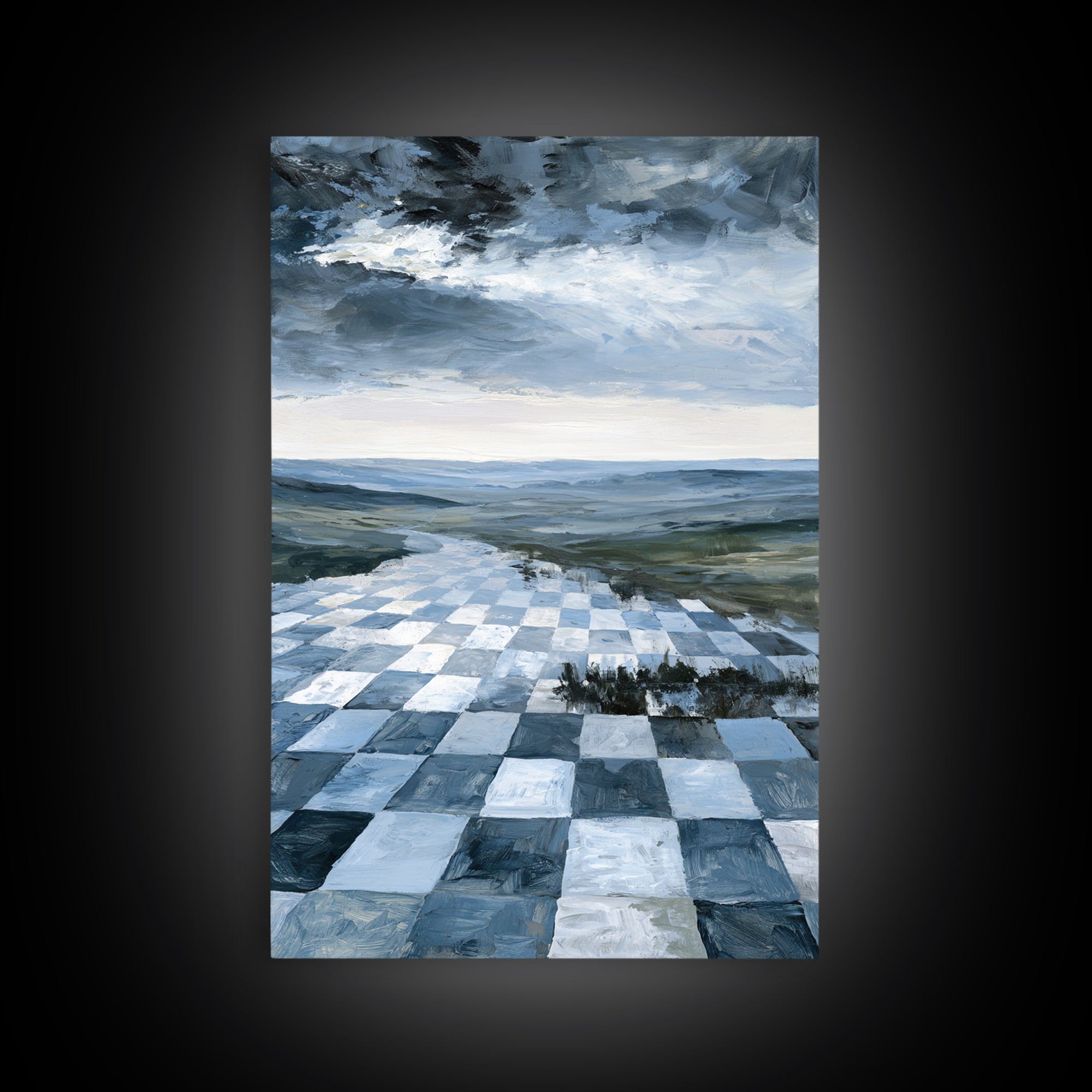 Playful Checkerboard Landscape Canvas Print, Eclectic Art, Modern Decor, Living Room Decor, Oil Painting, Eclectic, Wall Decor, ECL-2x3-65