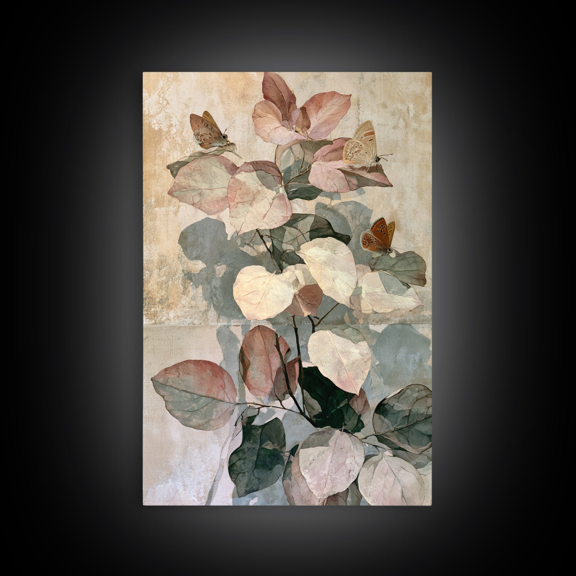 Botanical Collage with Butterflies and Old Paper Canvas Print, Eclectic Art, Fine Art Print, Living Room Decor, Eclectic, ECL-2x3-69