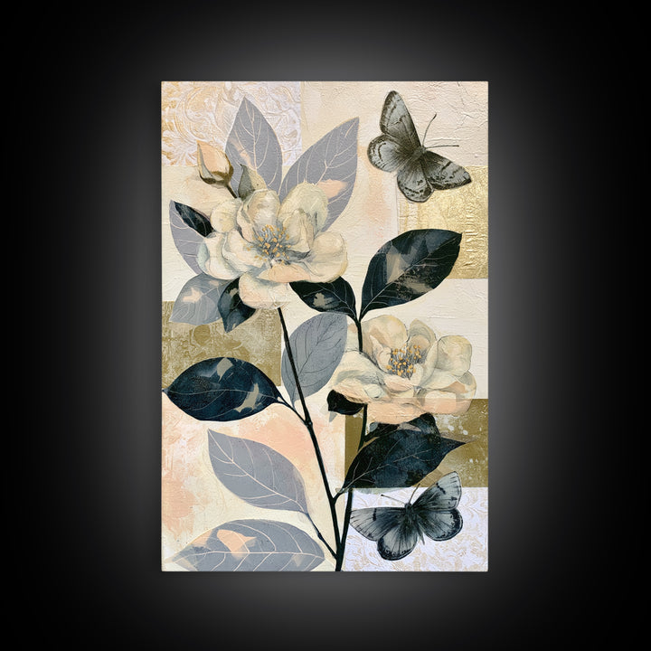 Botanical Collage with Butterflies and Old Paper Canvas Print, Eclectic Art, Fine Art Print, Living Room Decor, Eclectic, ECL-2x3-93