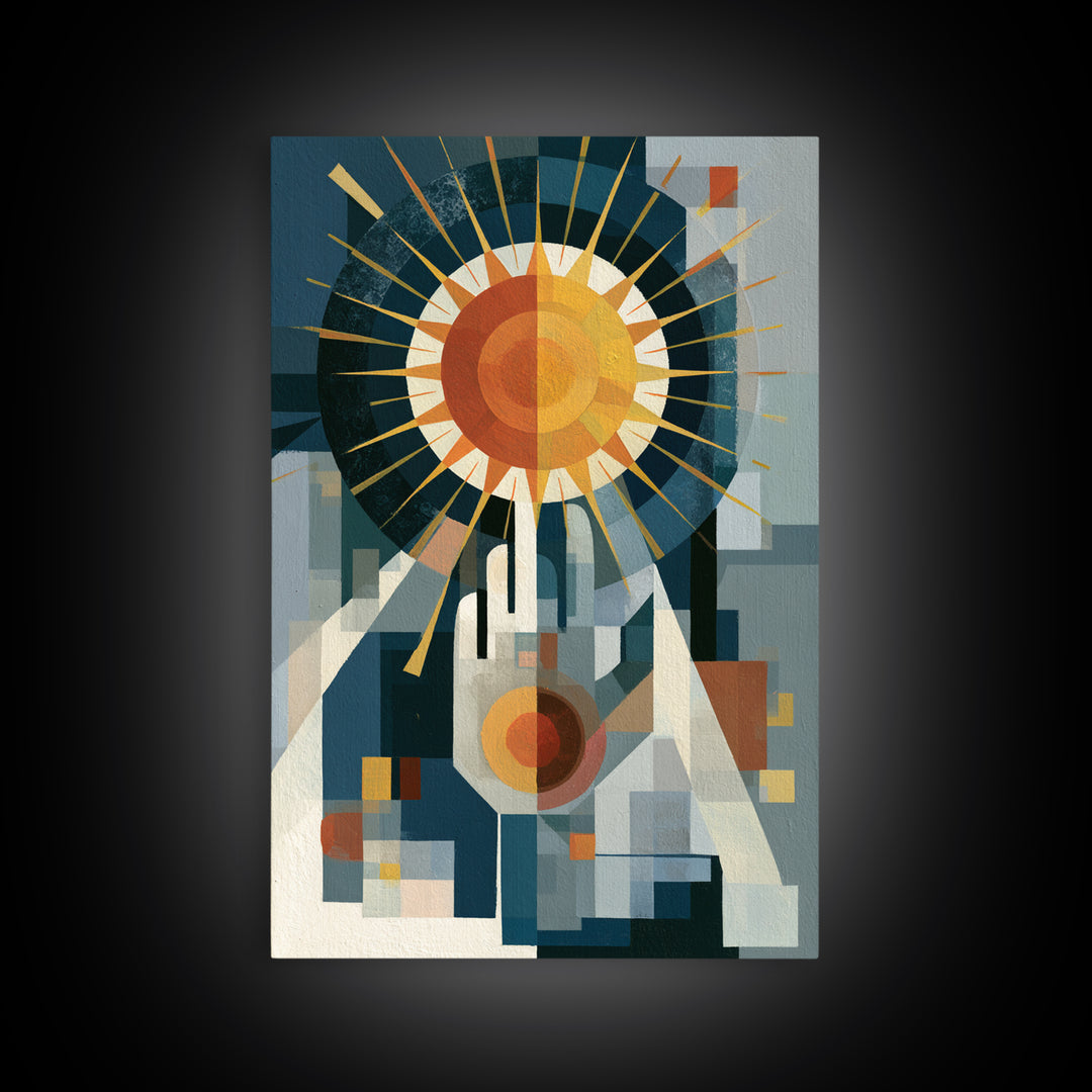 Geometric Sun and Hand Motif Canvas Print, Eclectic Art, Printable Wall Art, Living Room Decor, Abstract Art, Eclectic, ECL-2x3-95