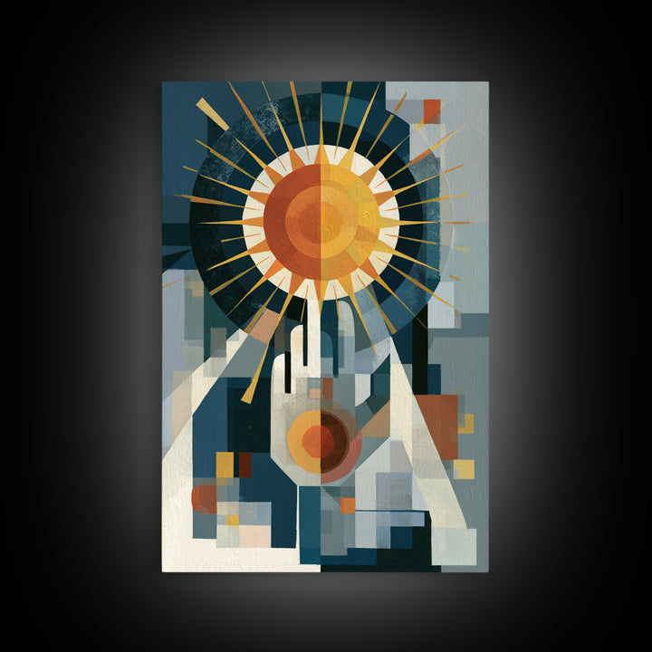 Geometric Sun and Hand Motif Canvas Print, Eclectic Art, Printable Wall Art, Living Room Decor, Abstract Art, Eclectic, ECL-2x3-95