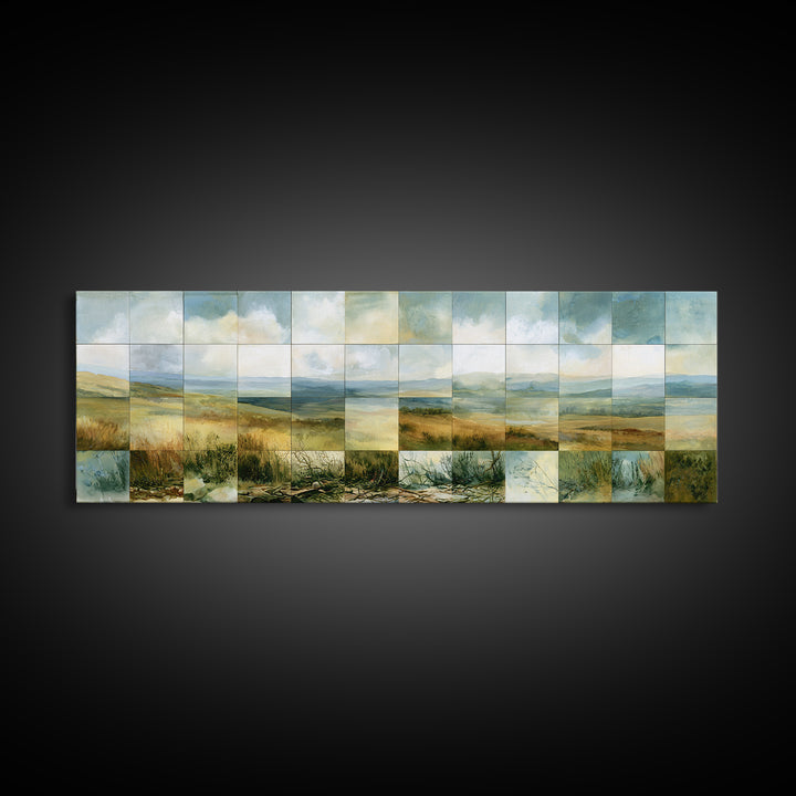 Playful Checkerboard Landscape Framed Canvas Print, Eclectic Art, Fine Art Print, Living Room Decor, Watercolor Art, Eclectic, ECL-3x1-1