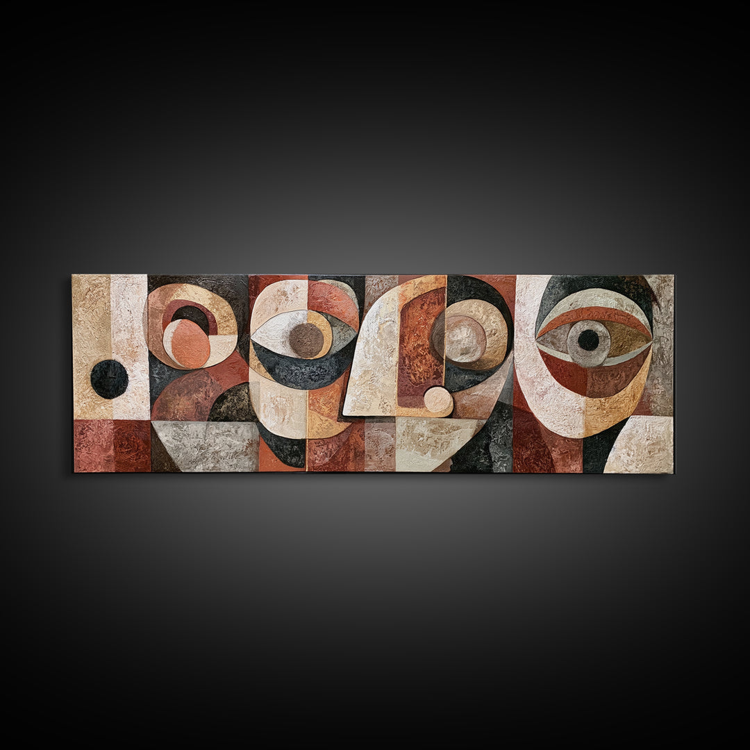 Abstract Mask with Playful Textures Framed Canvas Print, Eclectic Art, Dopamine Decor, Living Room Decor, Abstract Art, ECL-3x1-12