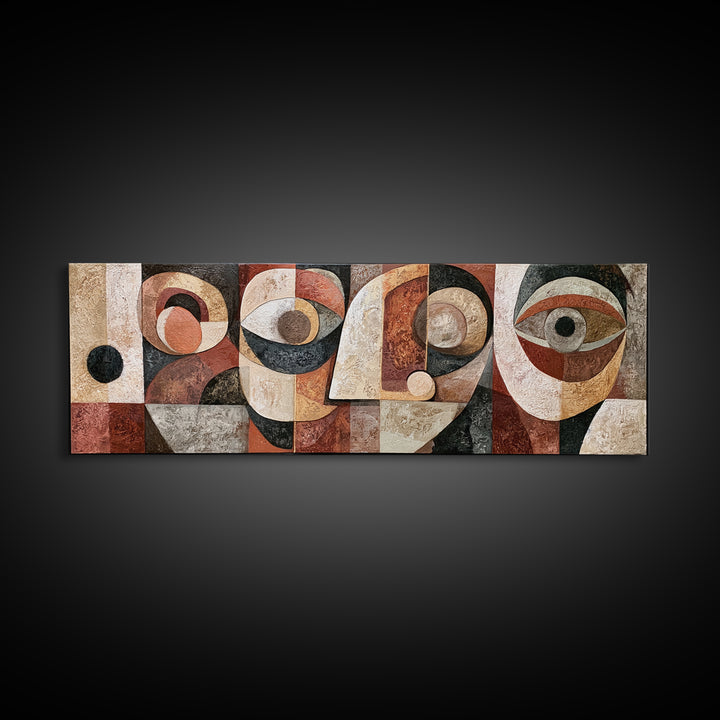 Abstract Mask with Playful Textures Framed Canvas Print, Eclectic Art, Dopamine Decor, Living Room Decor, Abstract Art, ECL-3x1-12