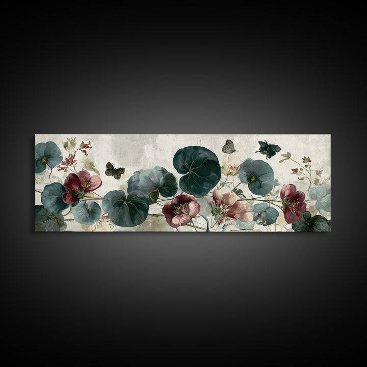 Botanical Collage with Butterflies and Old Paper Canvas Print, Eclectic Art, Statement Artwork, Living Room Decor, Eclectic, ECL-3x1-29
