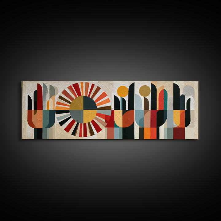 Geometric Sun and Hand Motif Canvas Print, Eclectic Art, Room Decor, Living Room Decor, Eclectic, Artwork, Original Art, ECL-3x1-31