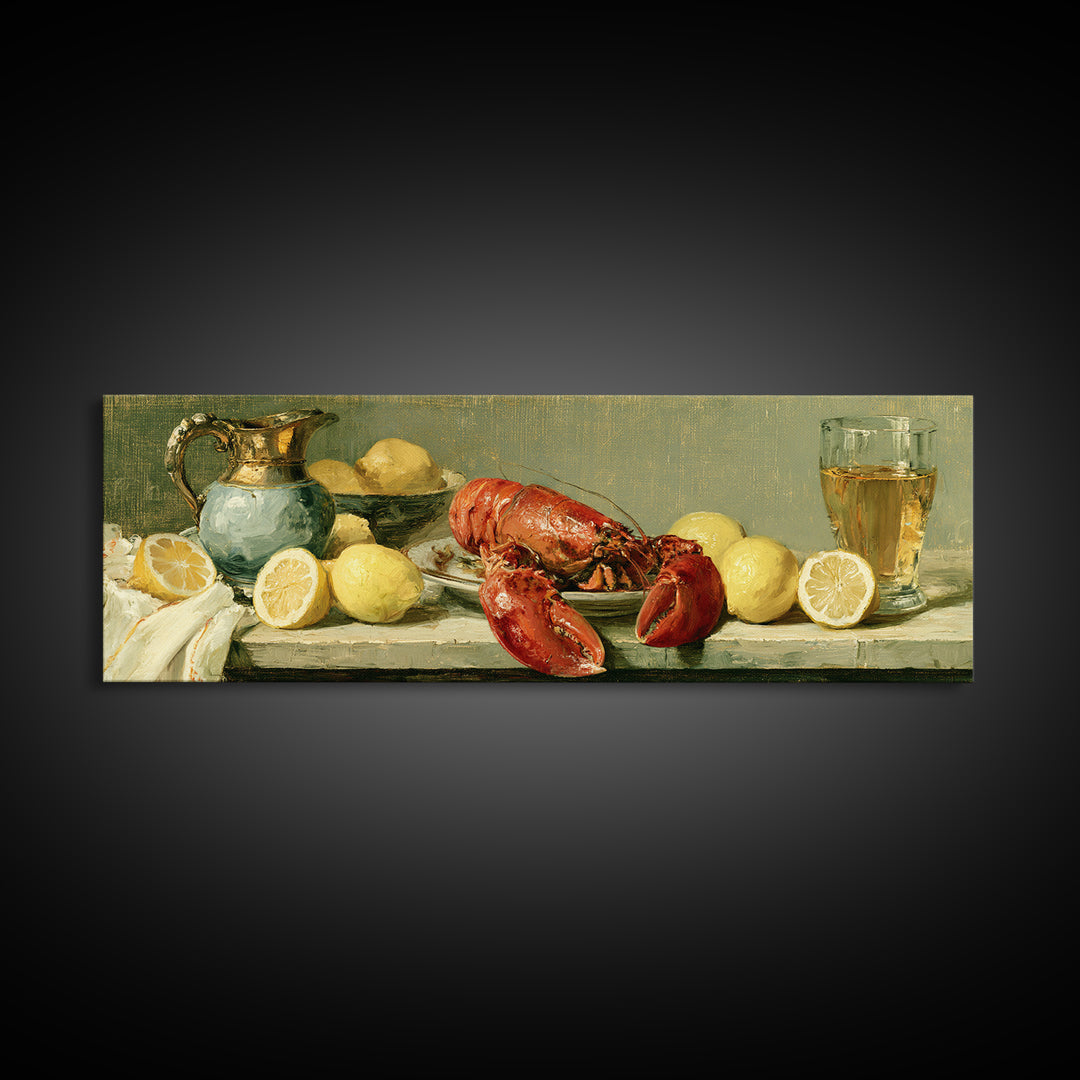 Unexpected Lobster and Lemons Still Life Canvas Print, Eclectic Art, Digital Print, Living Room Decor, Abstract Art, Eclectic, ECL-3x1-34