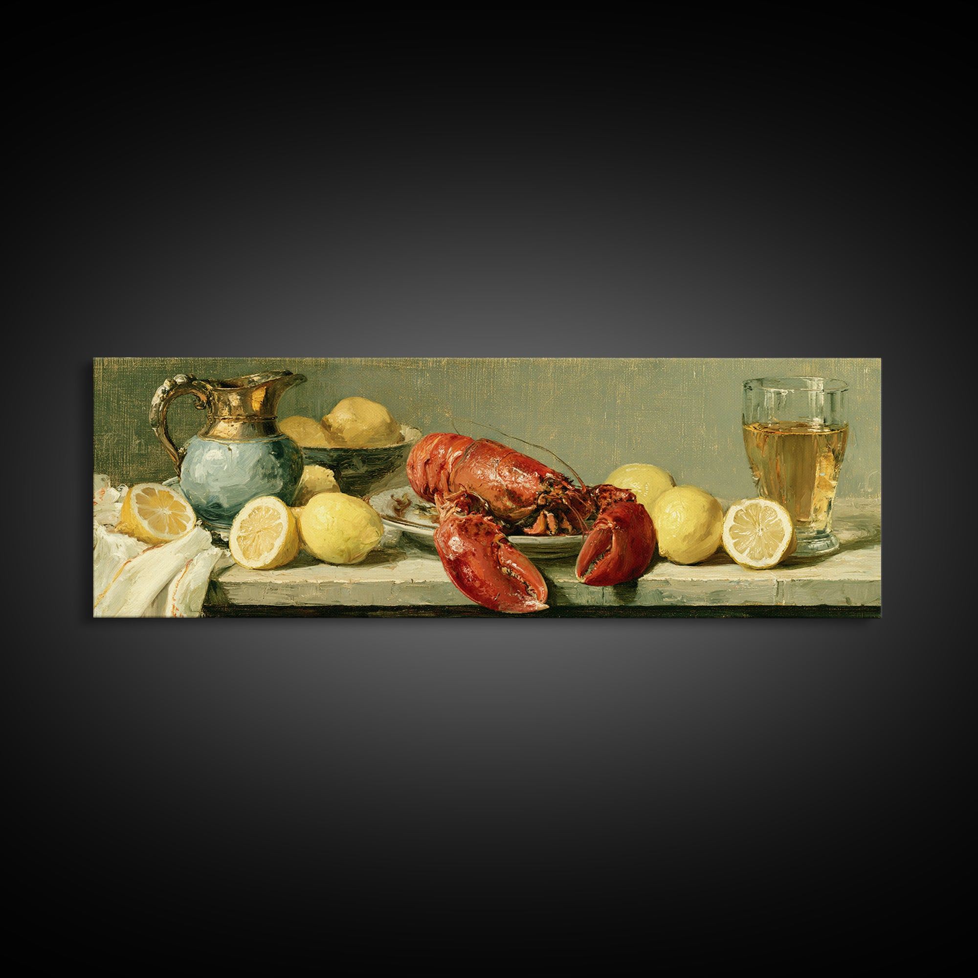 Unexpected Lobster and Lemons Still Life Canvas Print, Eclectic Art, Digital Print, Living Room Decor, Abstract Art, Eclectic, ECL-3x1-34