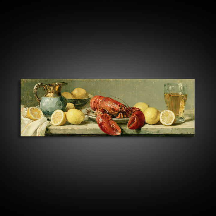 Unexpected Lobster and Lemons Still Life Canvas Print, Eclectic Art, Digital Print, Living Room Decor, Abstract Art, Eclectic, ECL-3x1-34