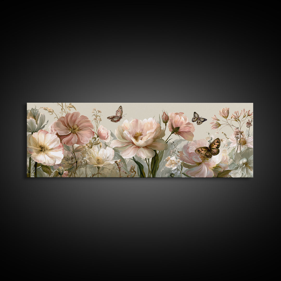 Botanical Collage with Butterflies and Old Paper Canvas Print, Eclectic Art, Contemporary Art, Living Room Decor, Eclectic, ECL-3x1-53