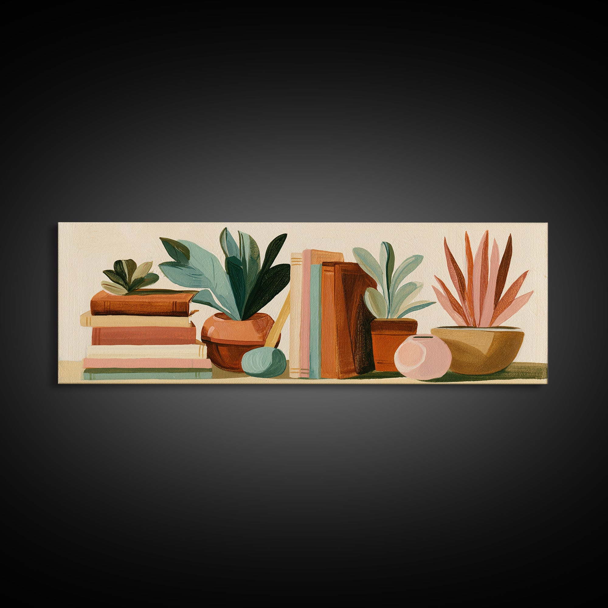 Colorful Book and Plant Still Life Framed Canvas Print, Eclectic Art, Art Prints, Living Room Decor, Fine Art, Eclectic, ECL-3x1-63