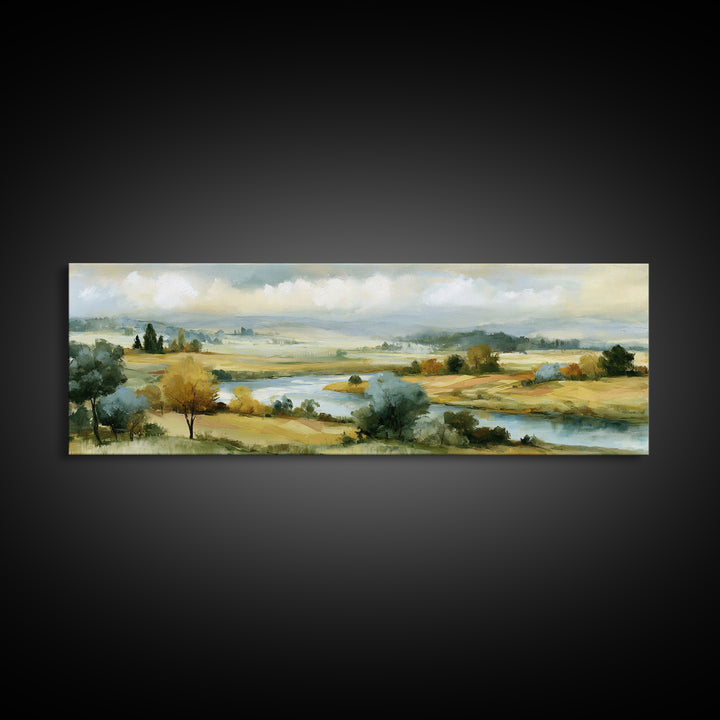 Playful Checkerboard Landscape Framed Canvas Print, Eclectic Art, Wall Decor, Living Room Decor, Oil Painting, Eclectic, ECL-3x1-73