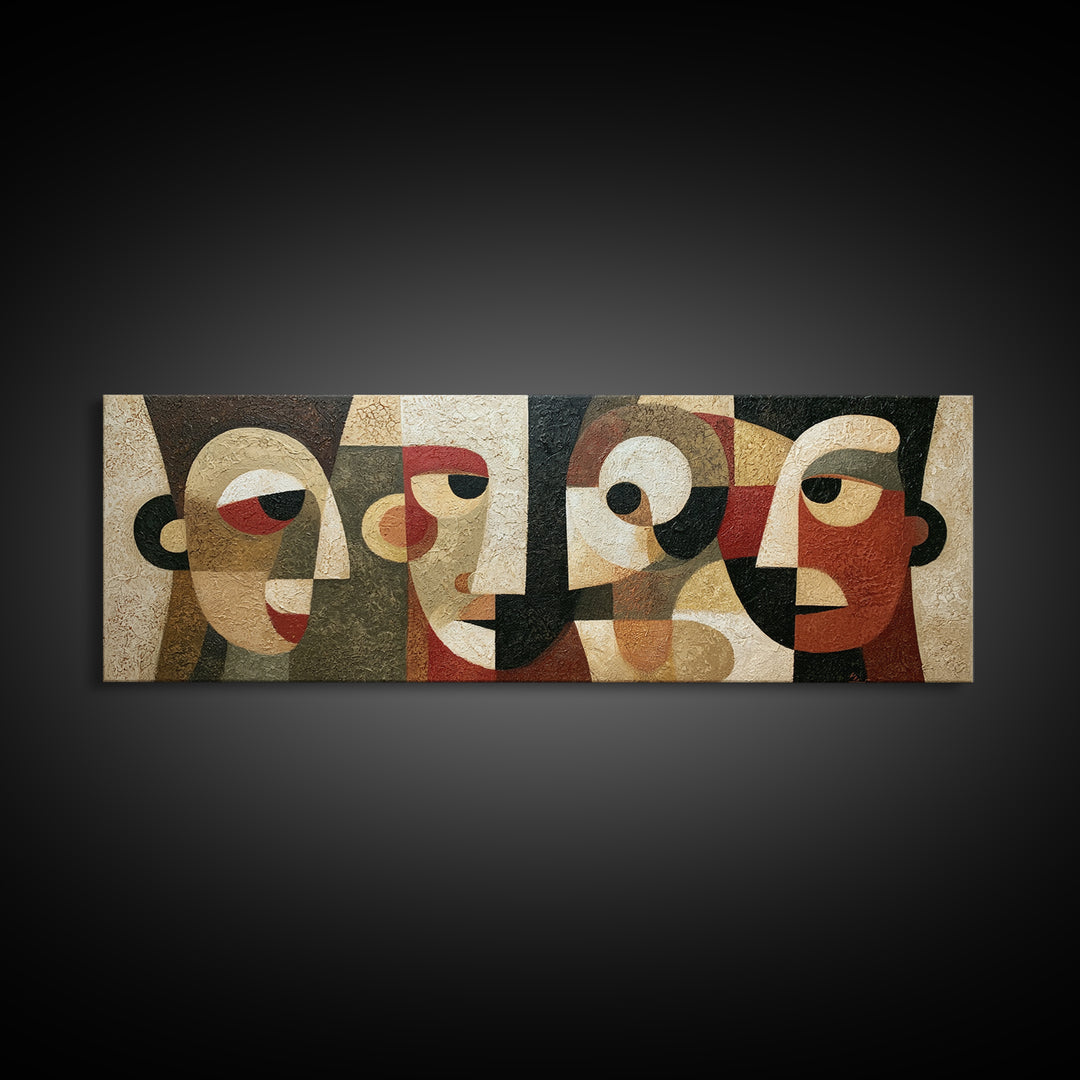 Abstract Mask with Playful Textures Framed Canvas Print, Eclectic Art, Digital Art, Living Room Decor, Abstract Art, Eclectic, ECL-3x1-84