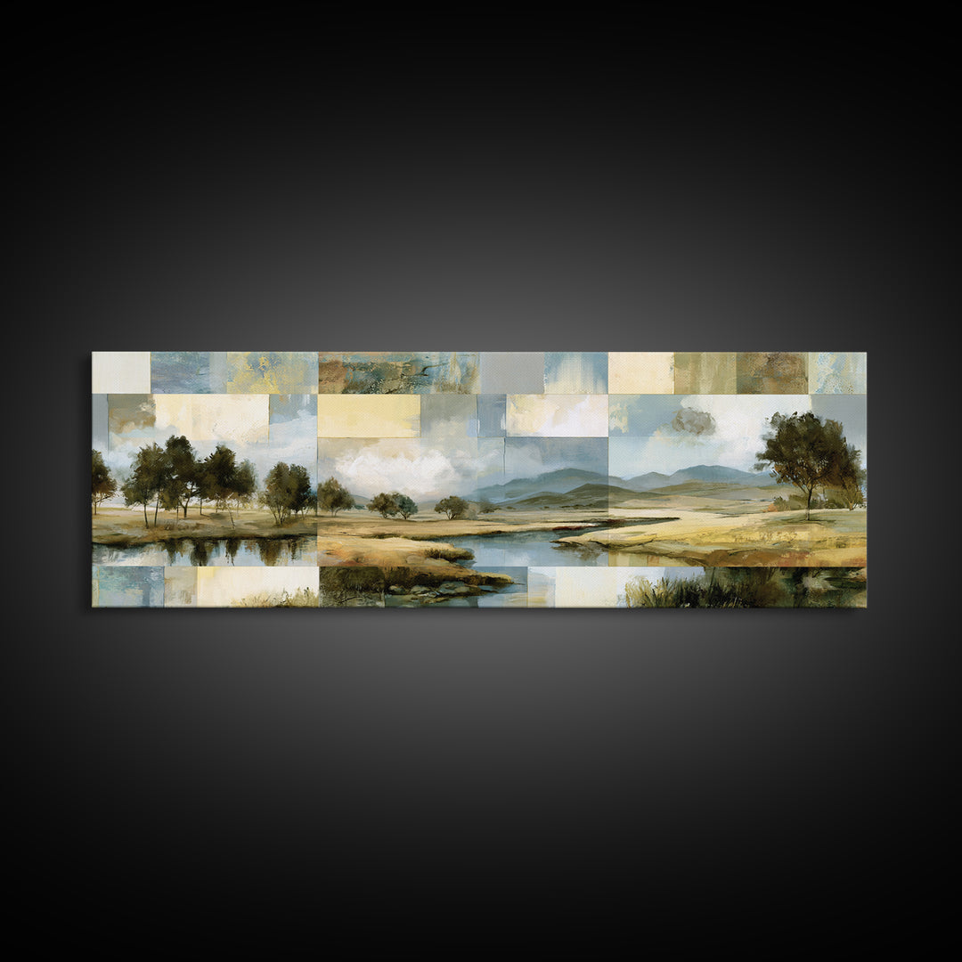 Bohemian Patchwork Landscape Canvas Print, Eclectic Art, Wall Decor, Living Room Decor, Fine Art, Eclectic, Boho, Artwork, ECL-3x1-88
