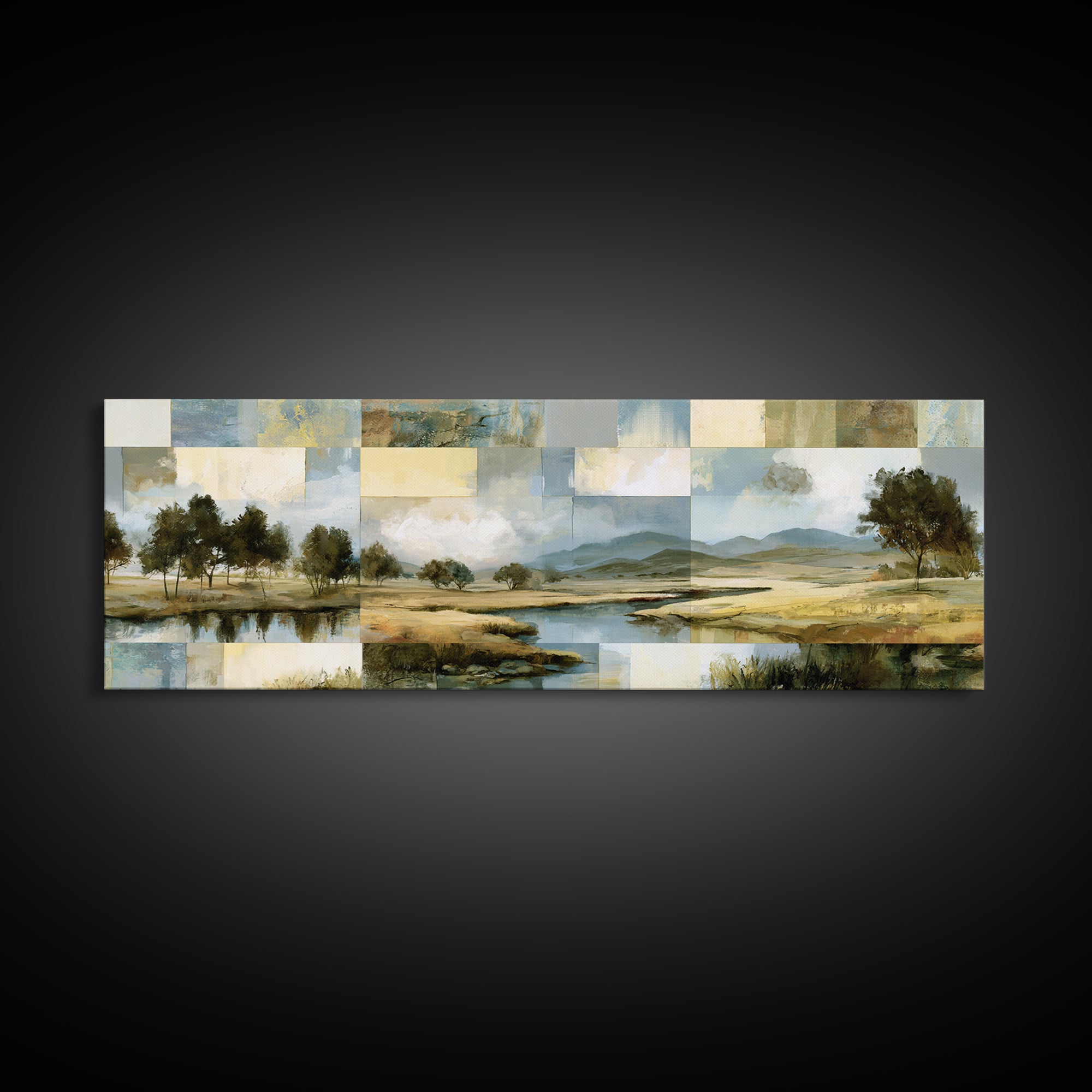 Bohemian Patchwork Landscape Canvas Print, Eclectic Art, Wall Decor, Living Room Decor, Fine Art, Eclectic, Boho, Artwork, ECL-3x1-88