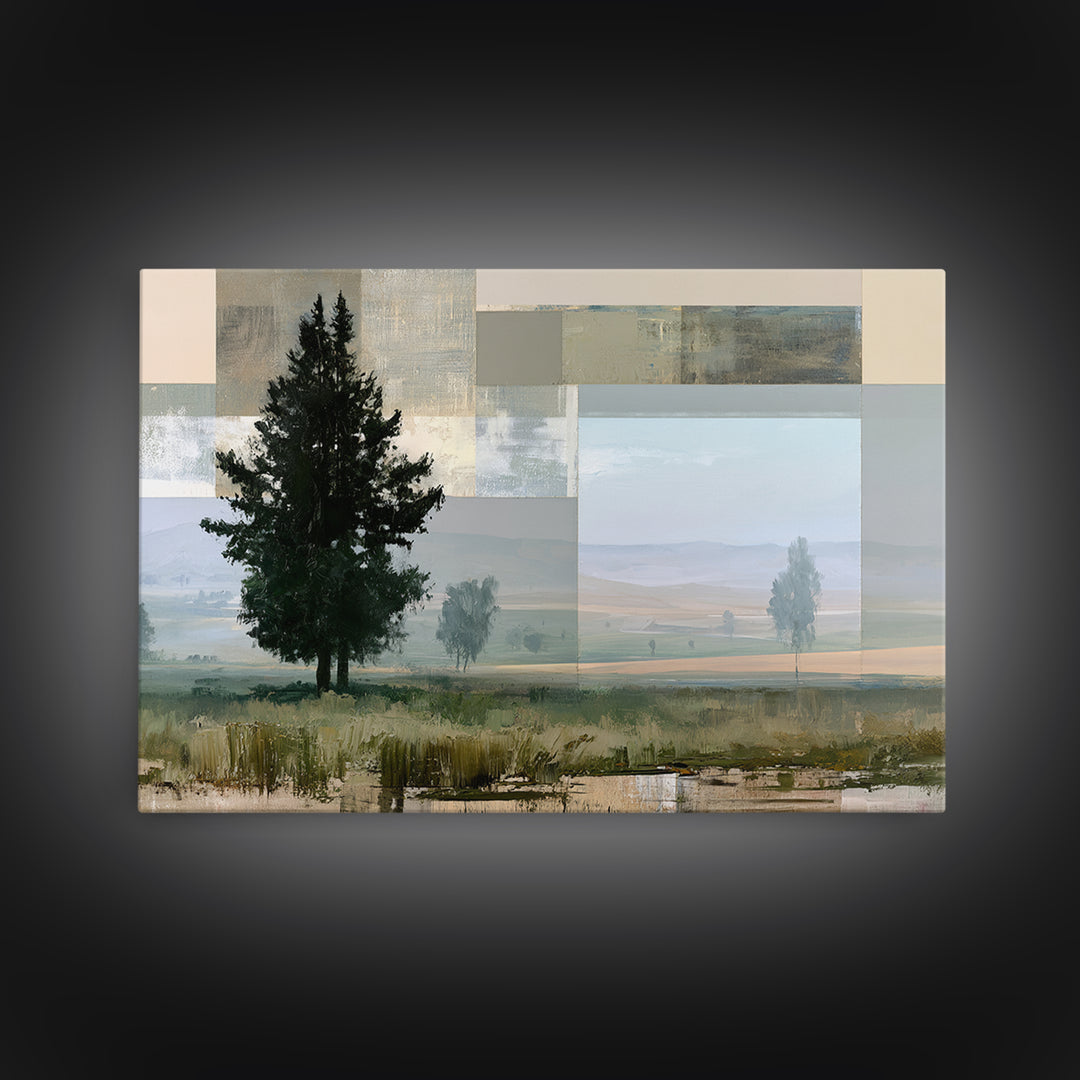 Bohemian Patchwork Landscape Framed Canvas Print, Eclectic Art, Digital Print, Living Room Decor, Fine Art, Eclectic, ECL-3x2-100