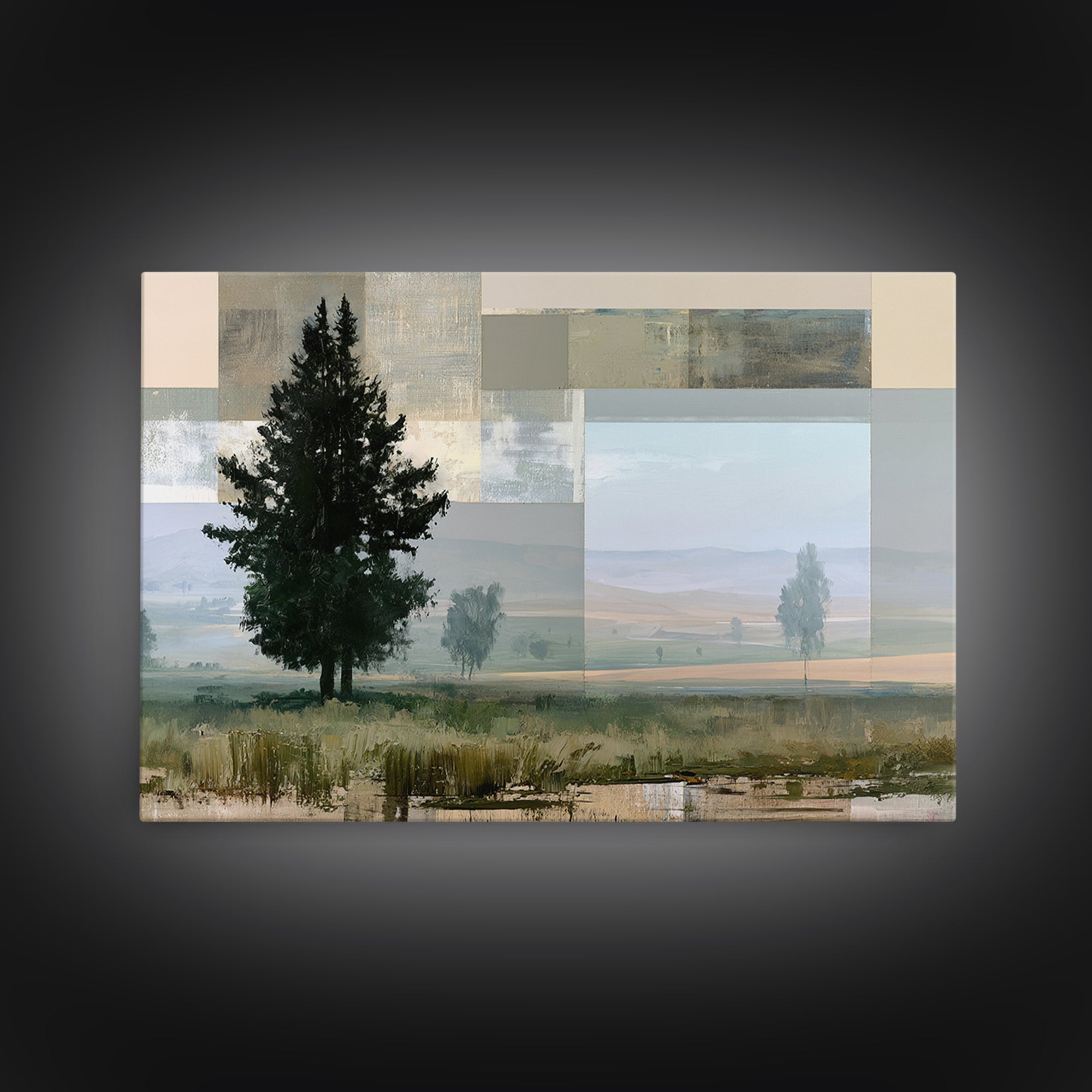 Bohemian Patchwork Landscape Framed Canvas Print, Eclectic Art, Digital Print, Living Room Decor, Fine Art, Eclectic, ECL-3x2-100