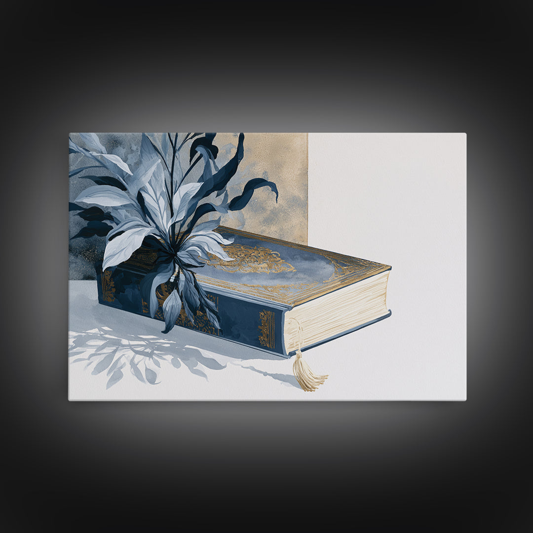 Colorful Book and Plant Still Life Framed Canvas Print, Eclectic Art, Printables, Living Room Decor, Fine Art, Eclectic, ECL-3x2-27