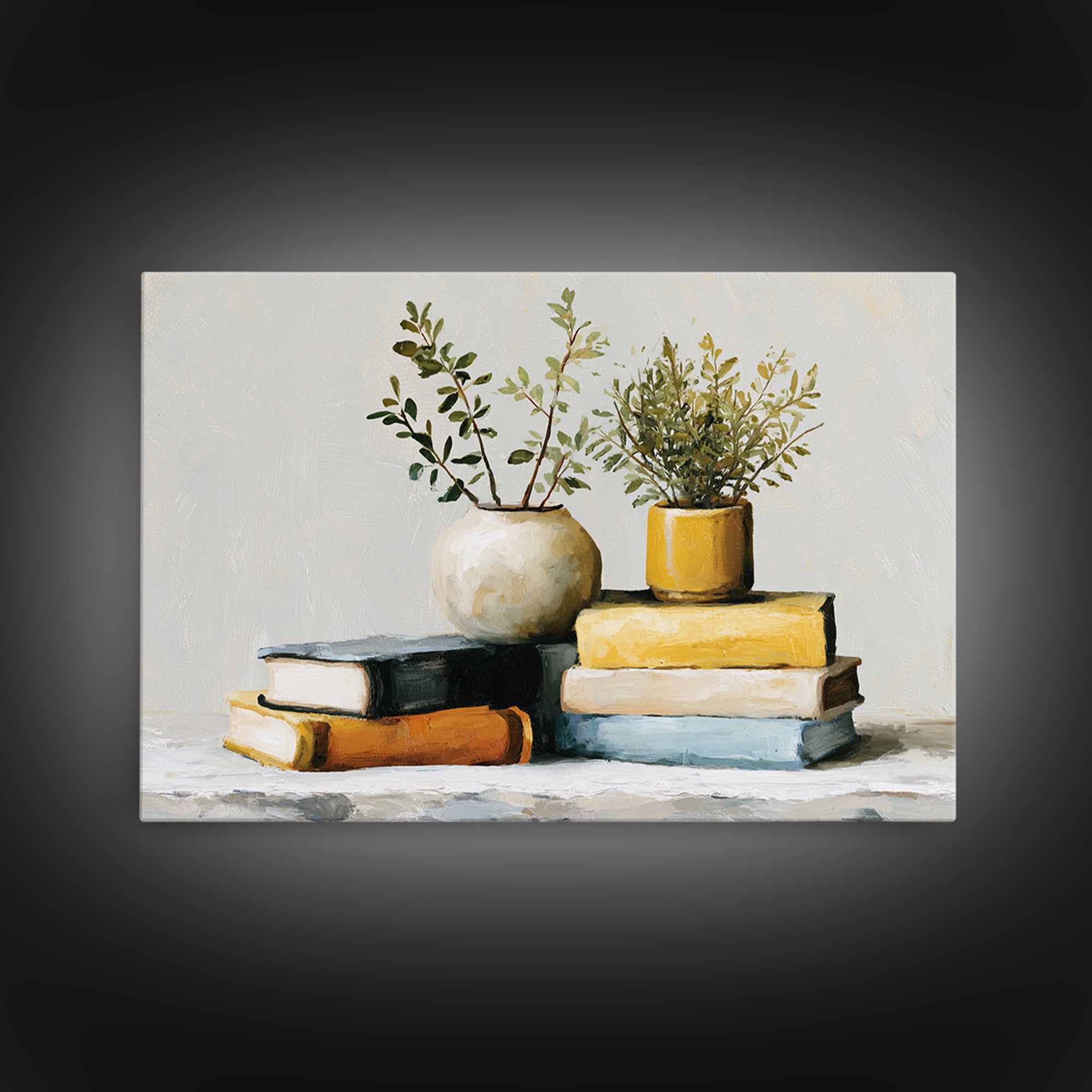 Colorful Book and Plant Still Life Canvas Print, Eclectic Art, Art Prints, Living Room Decor, Fine Art, Eclectic, Abstract Art, ECL-3x2-3