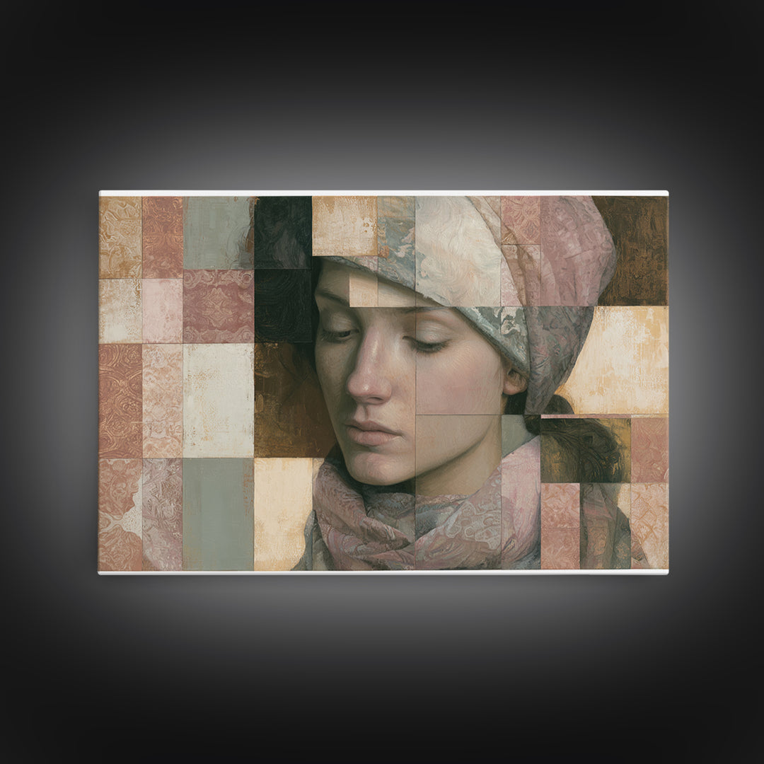 Surreal Portrait with Mismatched Patterned Clothing Canvas Print, Eclectic Art, Fine Art Print, Living Room Decor, Eclectic, ECL-3x2-30