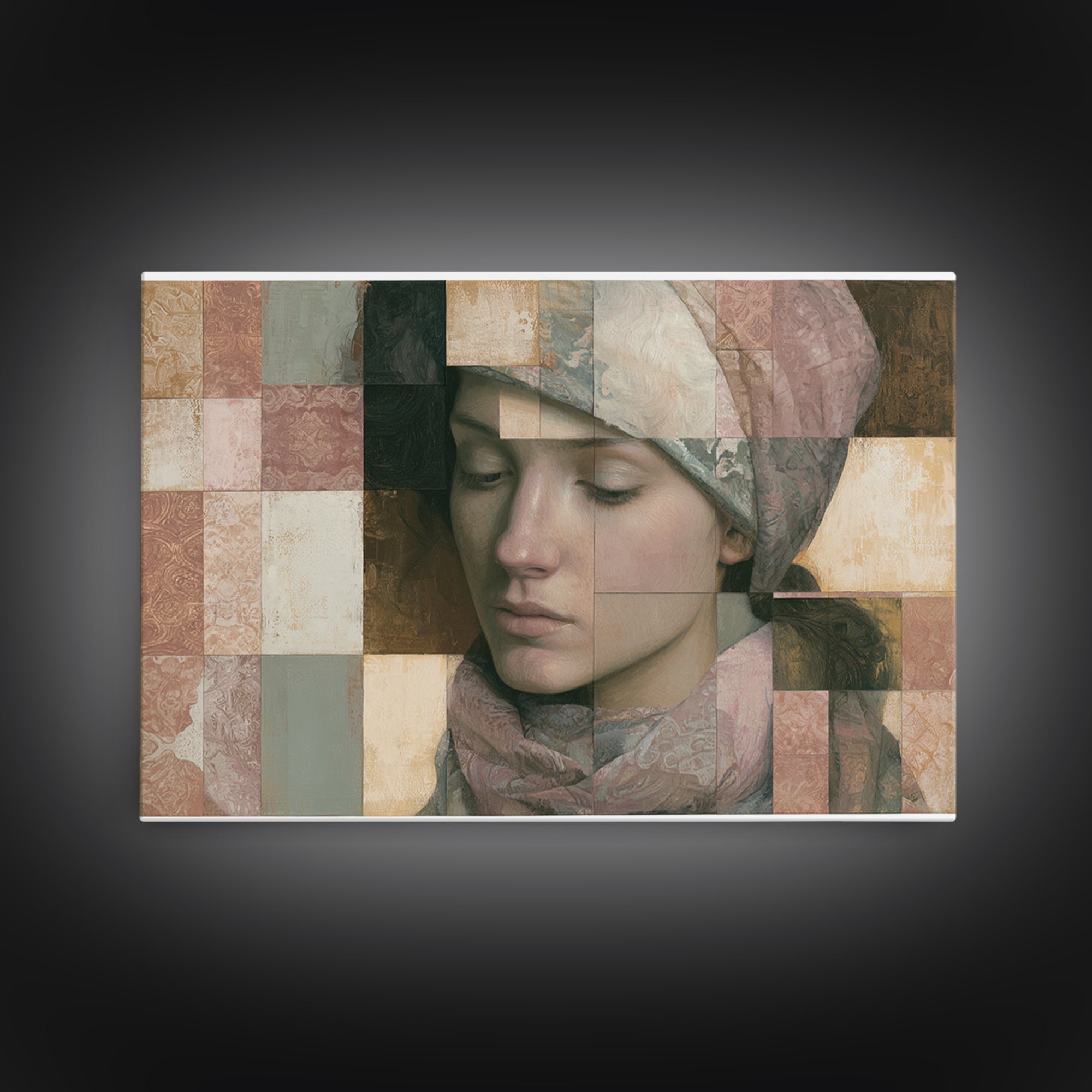 Surreal Portrait with Mismatched Patterned Clothing Canvas Print, Eclectic Art, Fine Art Print, Living Room Decor, Eclectic, ECL-3x2-30
