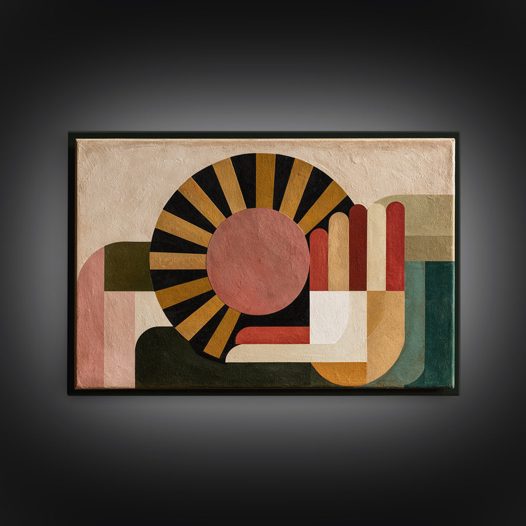 Geometric Sun and Hand Motif Canvas Print, Eclectic Art, Printable Art, Living Room Decor, Eclectic, Statement Artwork, ECL-3x2-43
