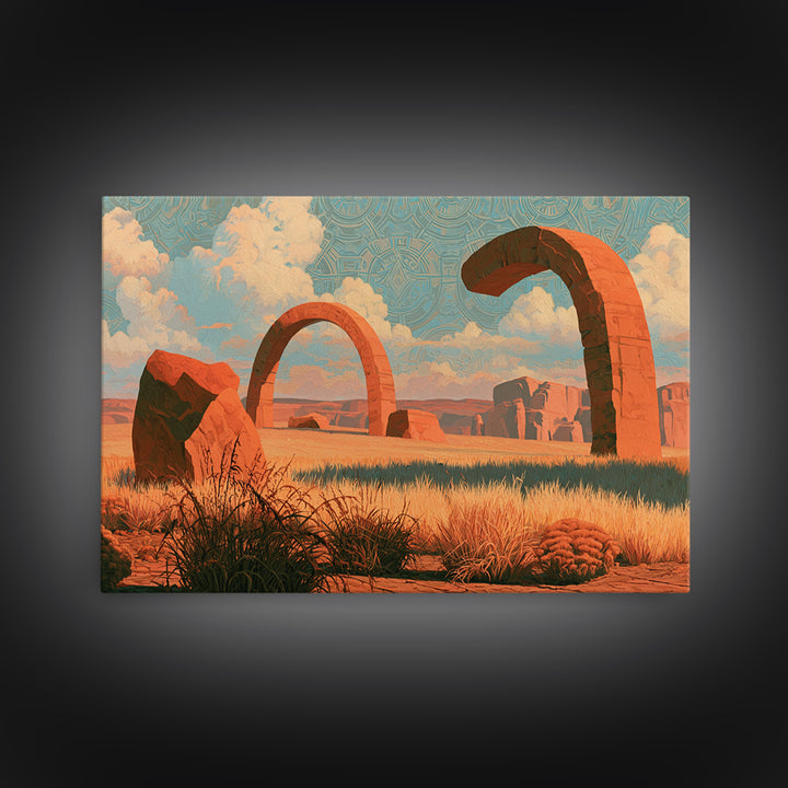 Surreal Desert with Floating Arches Framed Canvas Print, Eclectic Art, Modern Decor, Living Room Decor, Fine Art, Eclectic, ECL-3x2-50