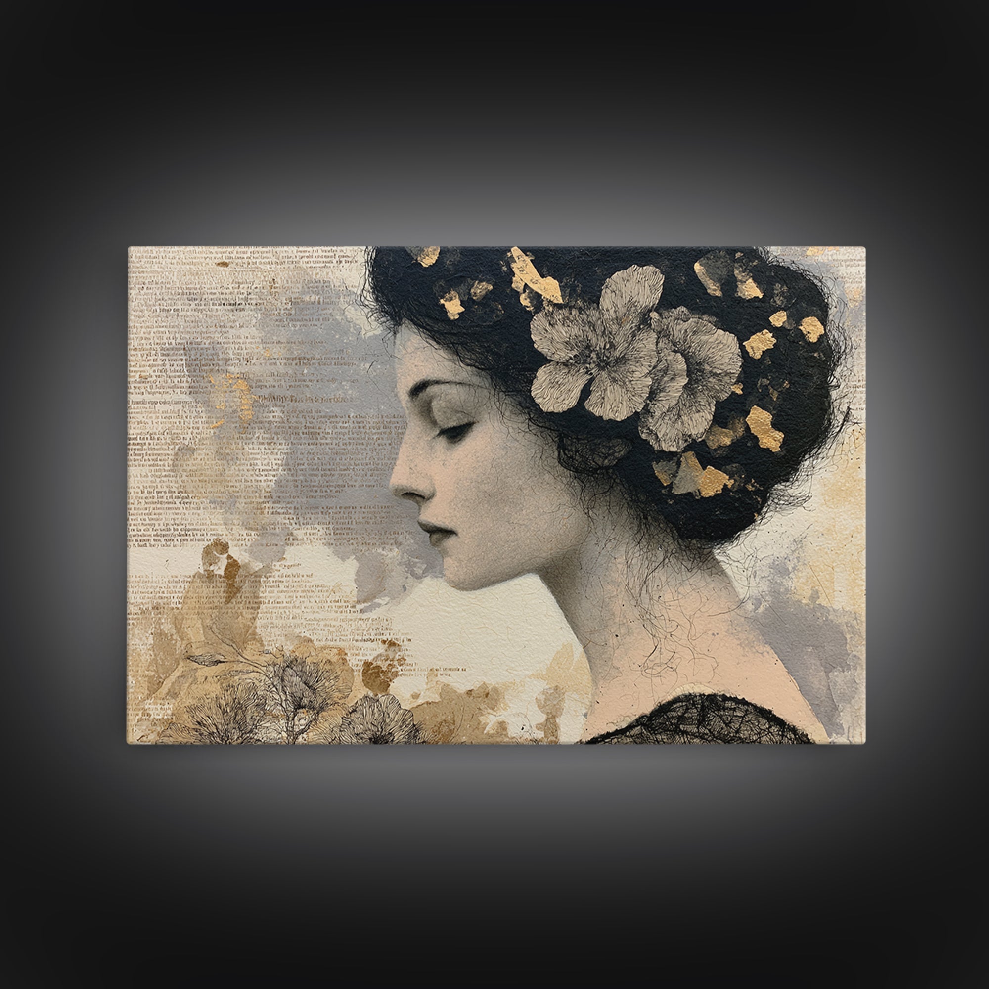 Mixed Media Woman Framed Canvas Print, Eclectic Art, Artwork, Living Room Decor, Fine Art, Eclectic, Boho Decor, Gallery Decor, ECL-3x2-60