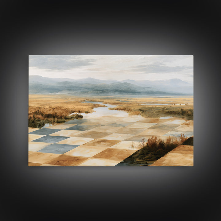 Playful Checkerboard Landscape Canvas Print, Eclectic Art, Art, Living Room Decor, Fine Art, Eclectic, Large Wall Art, ECL-3x2-61