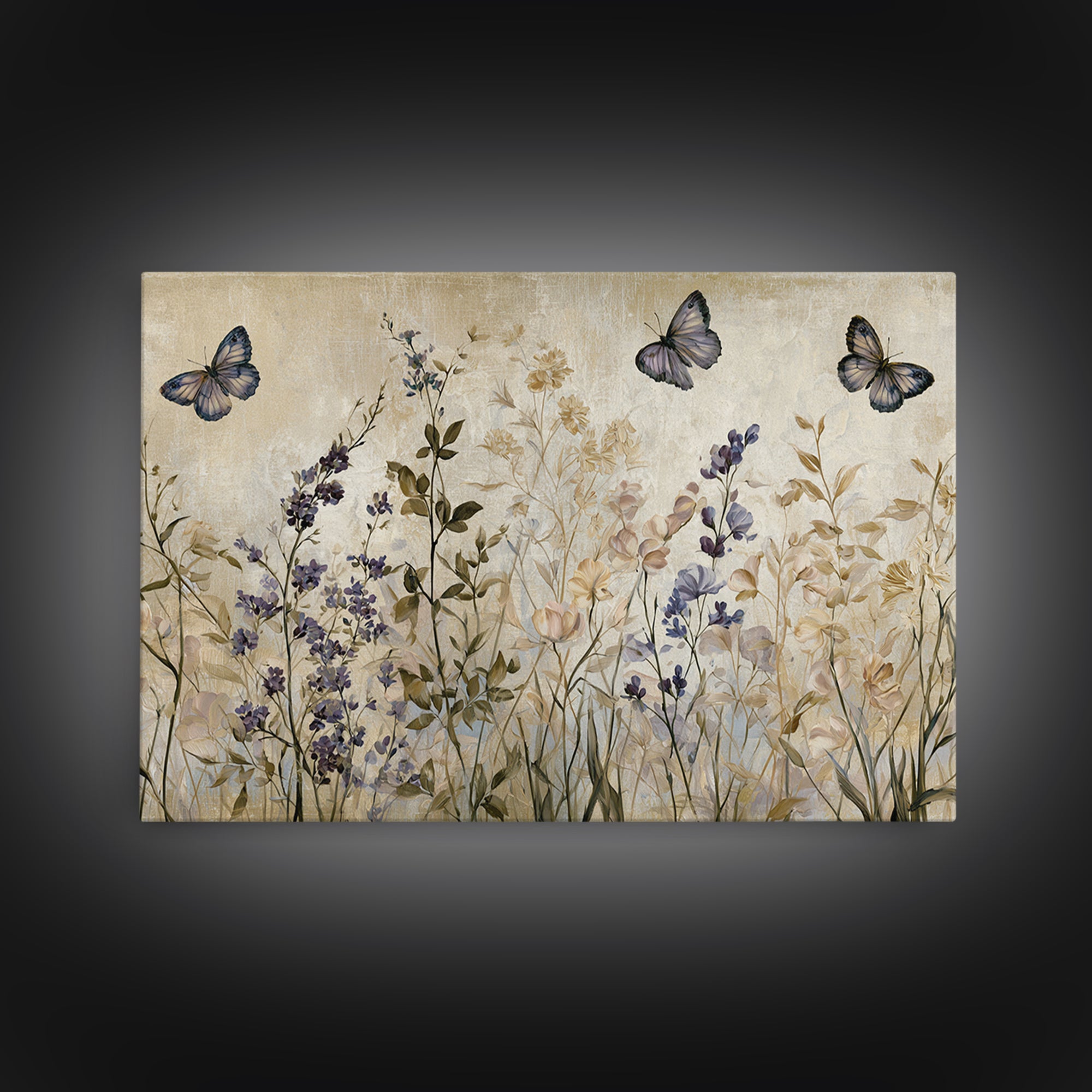 Botanical Collage with Butterflies and Old Paper Framed Canvas Print, Eclectic Art, Wall Decor, Living Room Decor, Eclectic, ECL-3x2-65