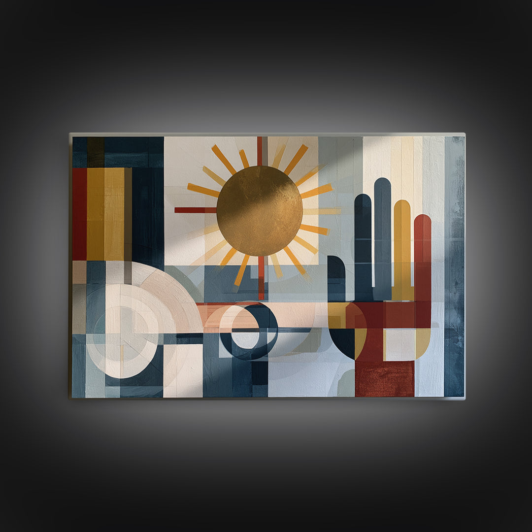 Geometric Sun and Hand Motif Canvas Print, Eclectic Art, Fine Art Print, Living Room Decor, Abstract Art, Eclectic, ECL-3x2-67