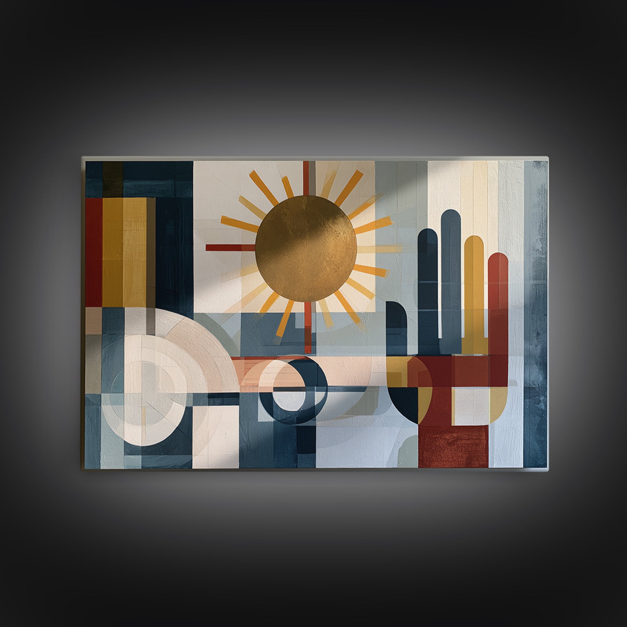 Geometric Sun and Hand Motif Canvas Print, Eclectic Art, Fine Art Print, Living Room Decor, Abstract Art, Eclectic, ECL-3x2-67
