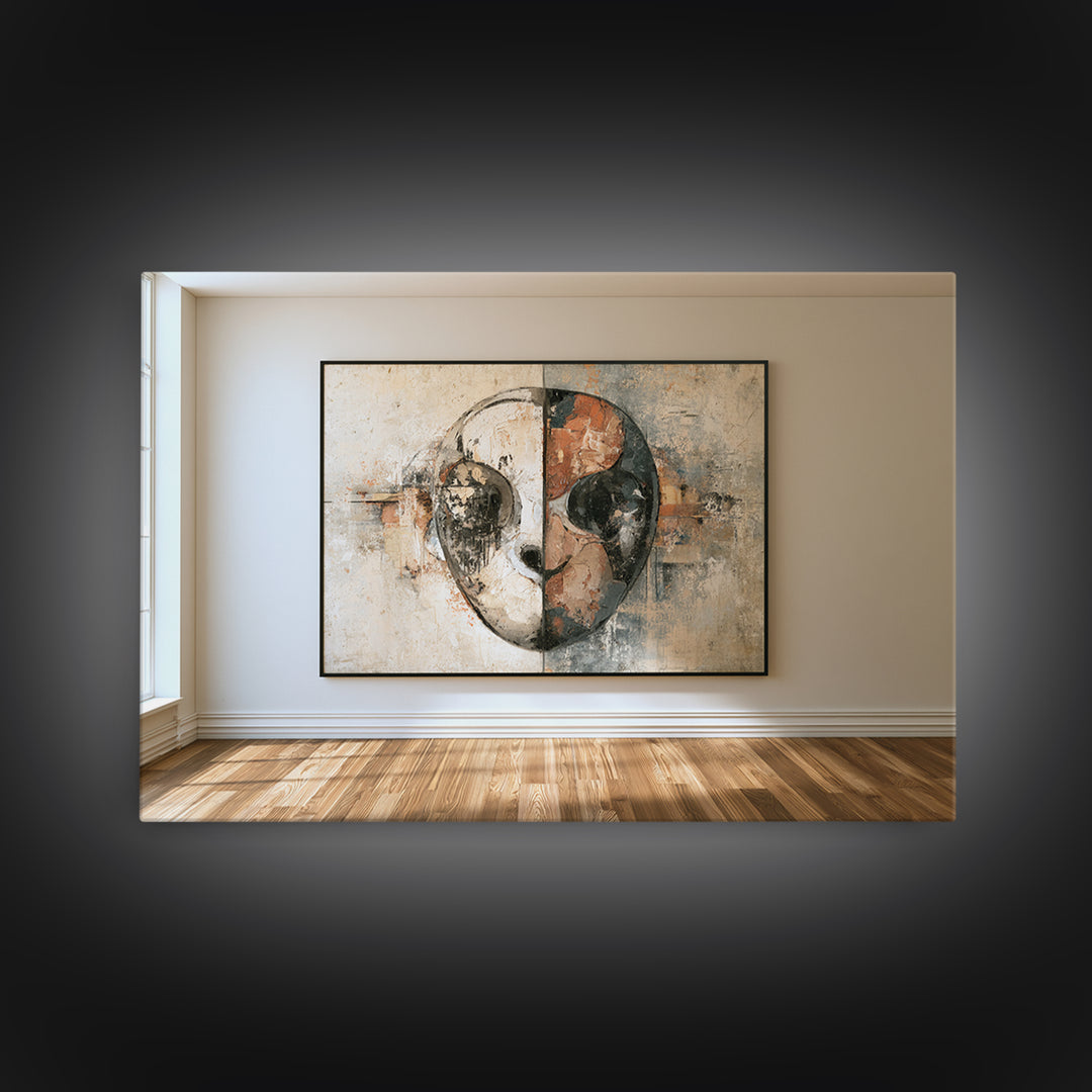 Abstract Mask with Playful Textures Canvas Print, Eclectic Art, Portrait, Living Room Decor, Abstract Art, Eclectic, ECL-3x2-72