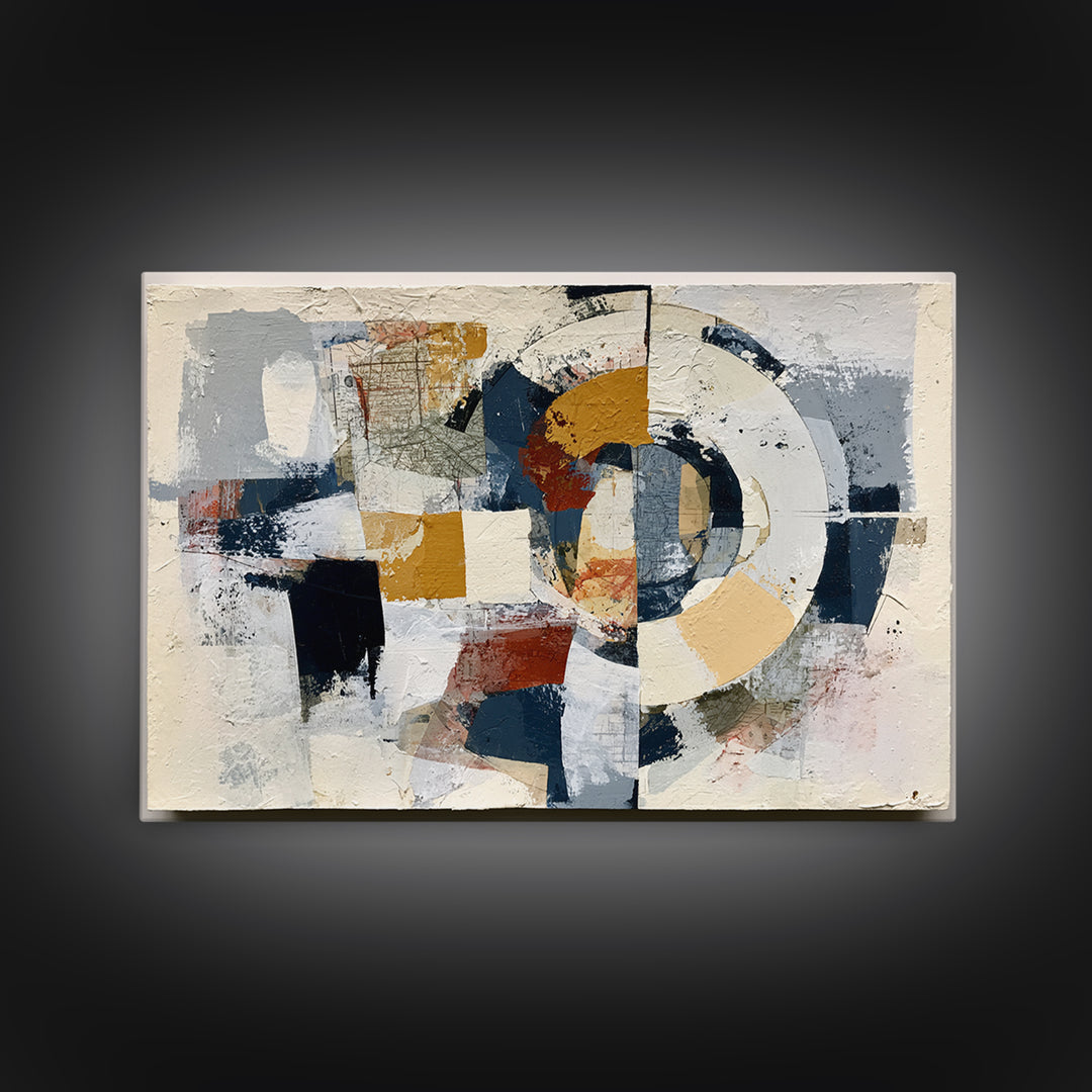 Abstract Shapes Layered Framed Canvas Print, Eclectic Art, Contemporary Art, Living Room Decor, Fine Art, Eclectic, ECL-3x2-8